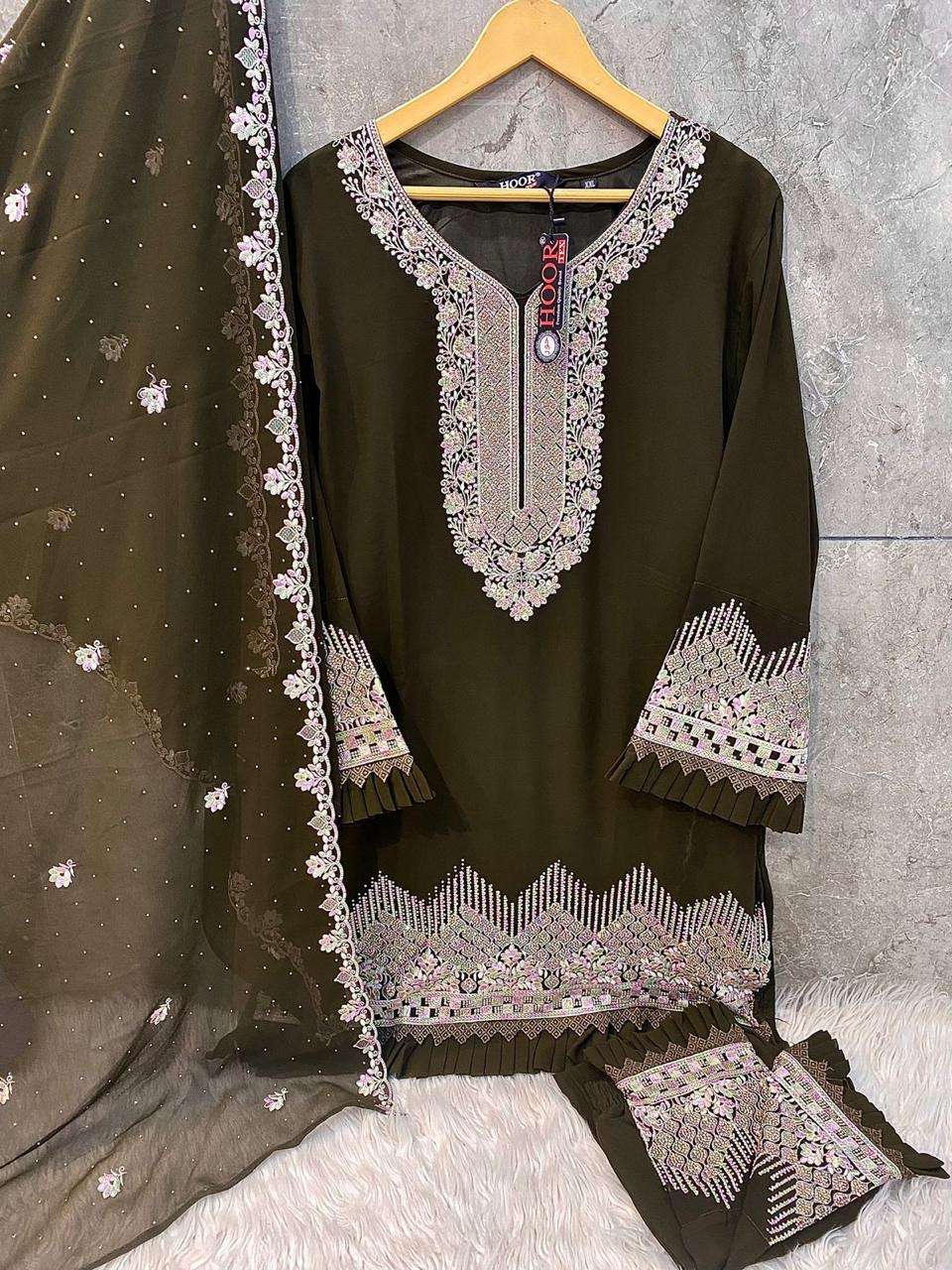 hoor tex presents new catalogue in pakistani full stitched hf110 a to d top heavy georgette with zarkan work bottom hevy georgette dupatta heavy georgette size xl to xxl