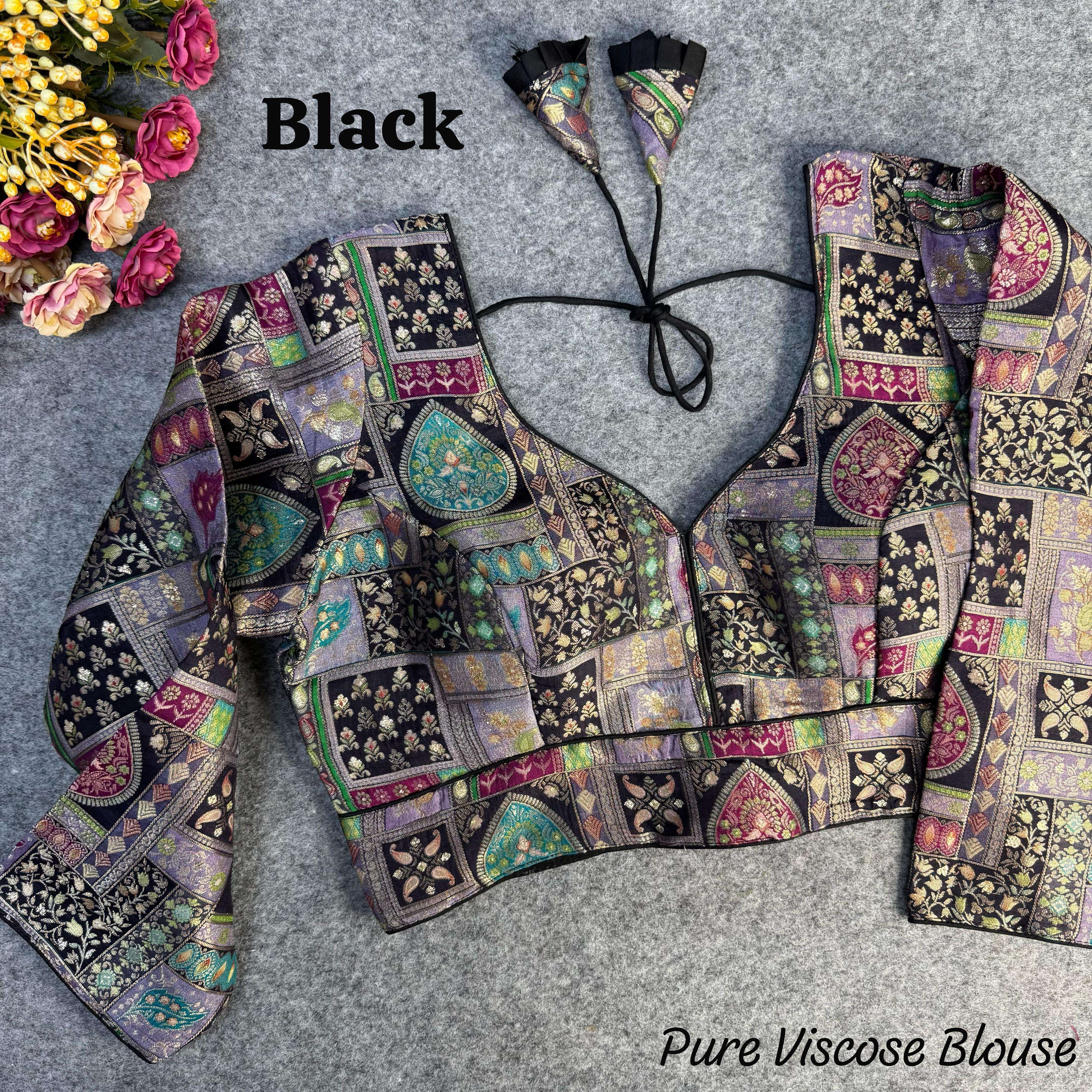 new pure viscose long sleeves jacquard with position print work vintage blouse fancy partywear blouse pure heavy jacquard with beautiful position print readymade blouse