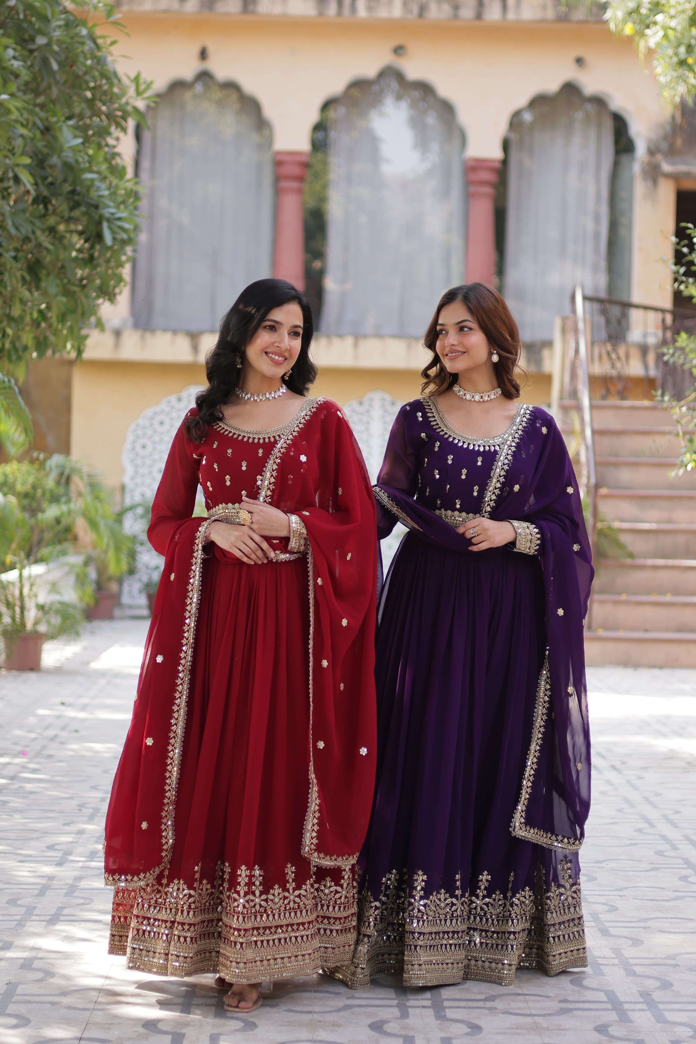 premium designer readymade gown collections gown with dupatta code ka 1144 work faux blooming with embroidery zari sequins work size m to xxl neck type round neck