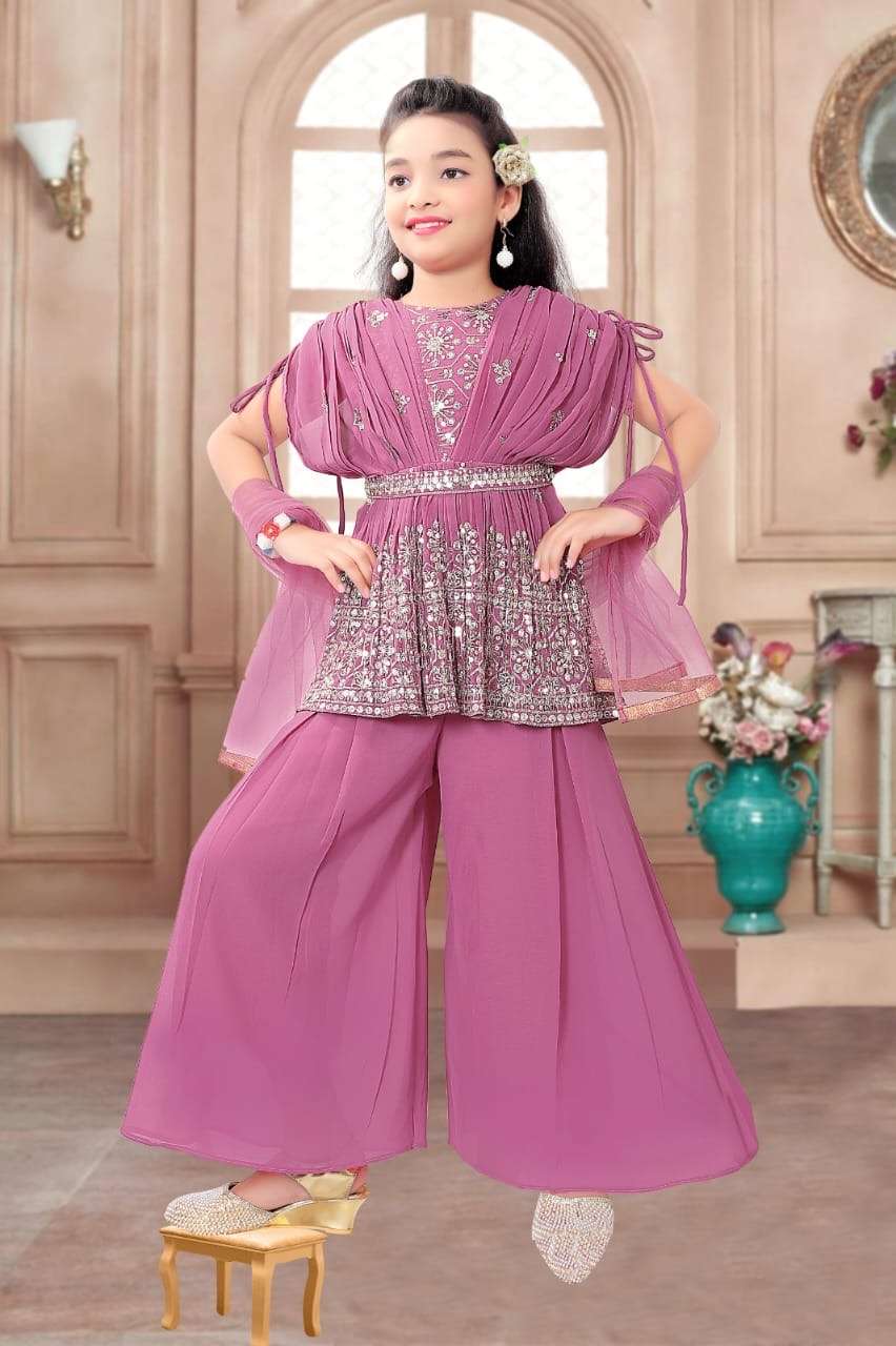 sequins embroidered with beautiful cutwork stitched top palazzo with dupatta for festive season catalogue 030 colour 2 top fabric heavy faux georgette with beautifully