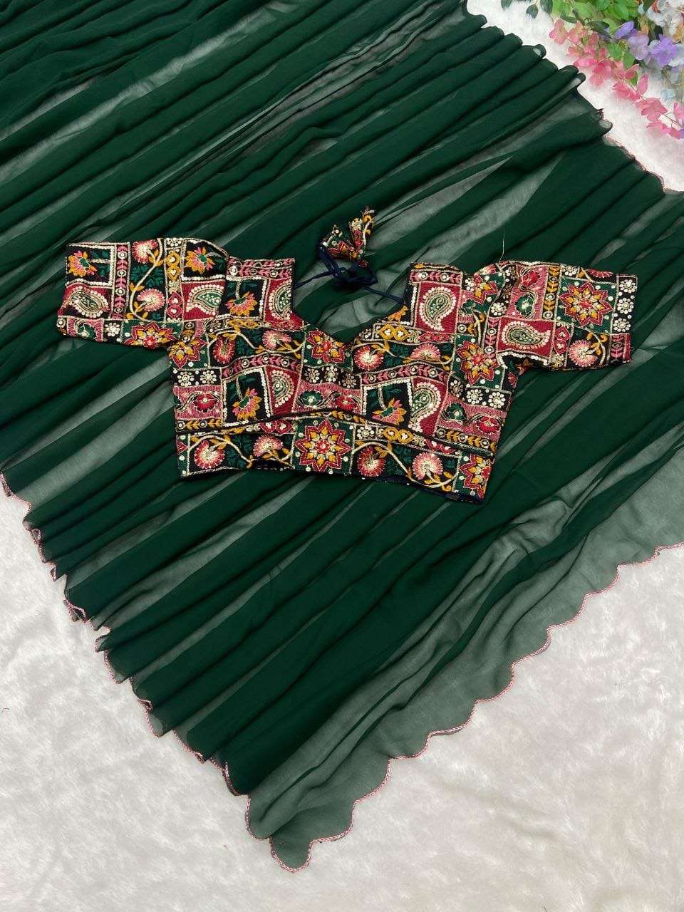 you most beautiful latest saree collection vol 4 code asn 38 premium georgette embellished with beautiful arca cutwork border work blouse premium bangalori silk embellished with beautiful embroidery
