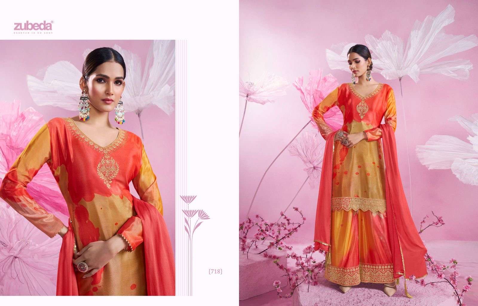 zubeda catalogue gubandh top chinon silk  with emb and digital print bottom chinon plazo with heavy emb and digital print duptta chinon silk with emb work digital readymade stiched suit