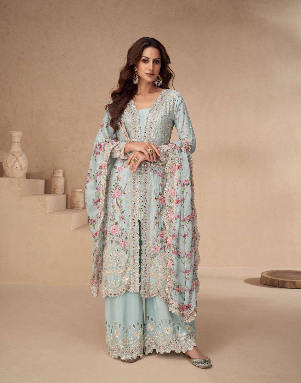 aashirwad creation catalogue aarna top premium chinnon silk free size stitch plazzo premium chinnon silk free size stitch duptta premium chinnon with digital print readymade suit