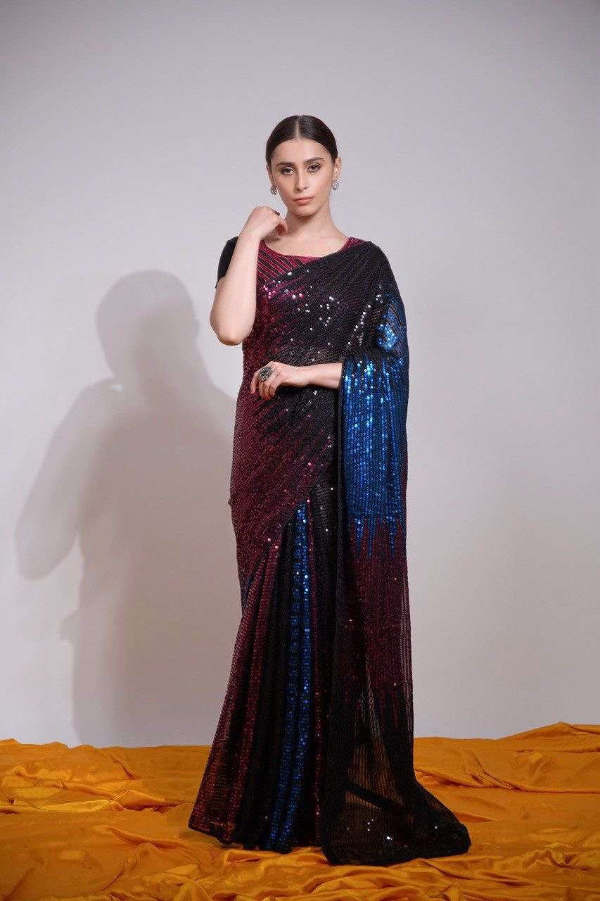 beautiful sequence saree collection design number nc 5245 fab heavy georgette fabric work beautiful multicolored sequence embroidery work in double run thread with backpach and piping