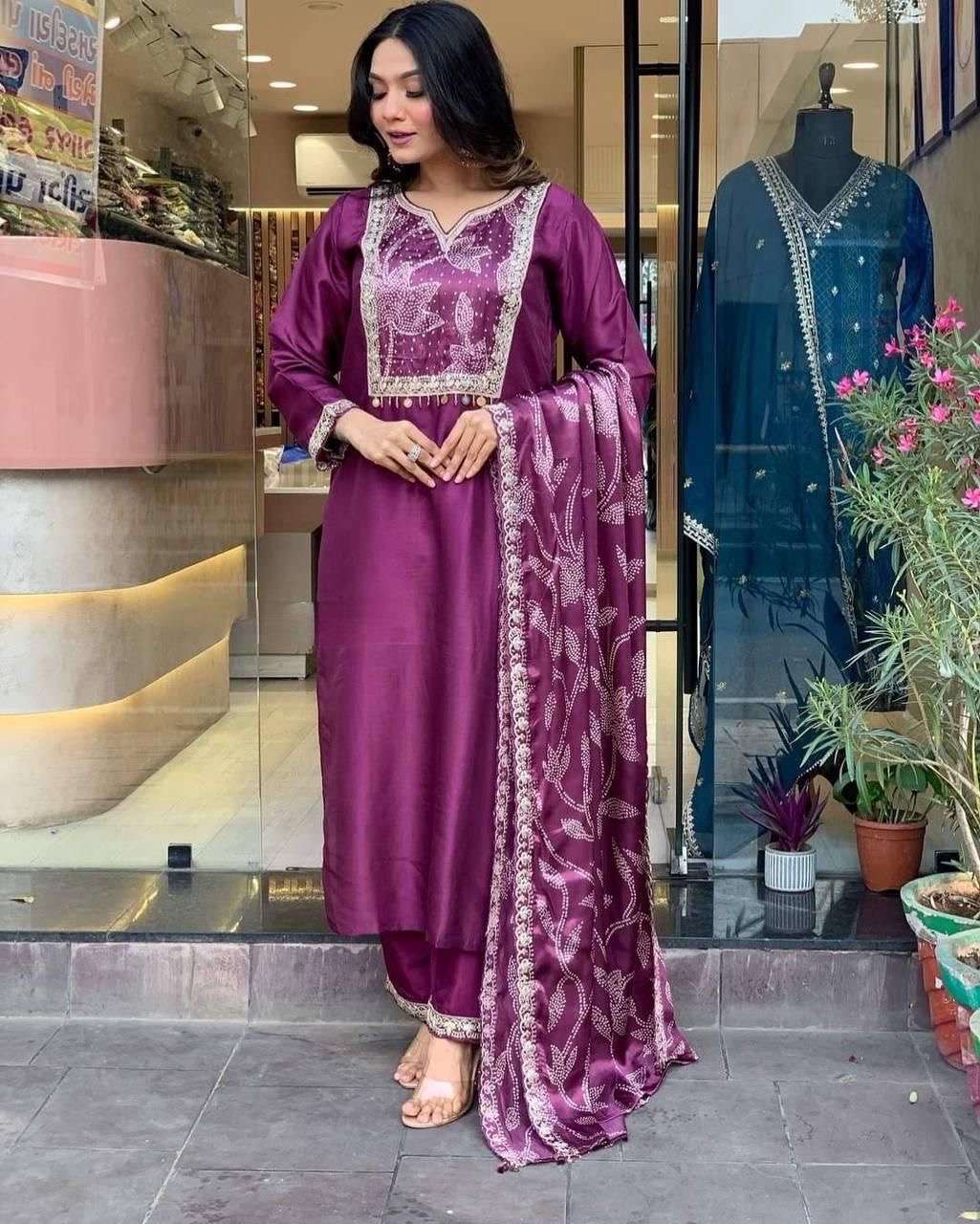 catalogue saify top fabric roman silk bottom fabric roman silk dupatta muslin print wor embroidery bottom work plain dupatta work print with emboidery work embroidery size m to xxl