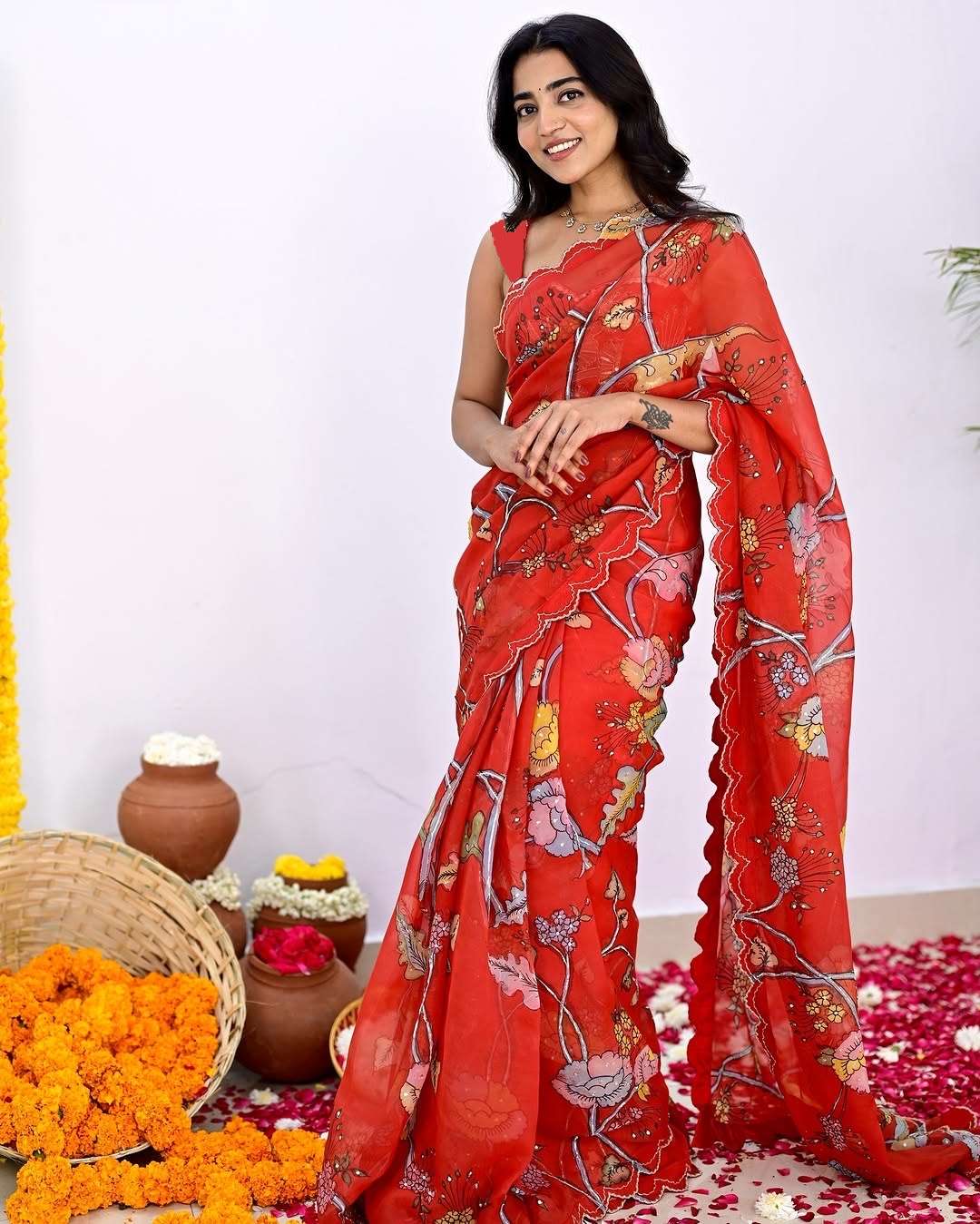 design number bt 415 saree detail saree fabric vichitra silk saree work soft vichitra digital prints with mirror sequnce work saree blouse work mono banglory silk blouse unstiched 