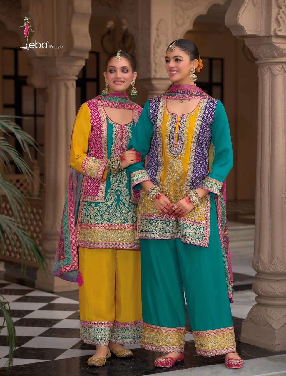 eba lifestyle catalogue kasturi top heavy chinon with emboidery work duppta chinon digital print with  emboidery work plazo heavy chinon with emboidery  front n back work size m to 3xl