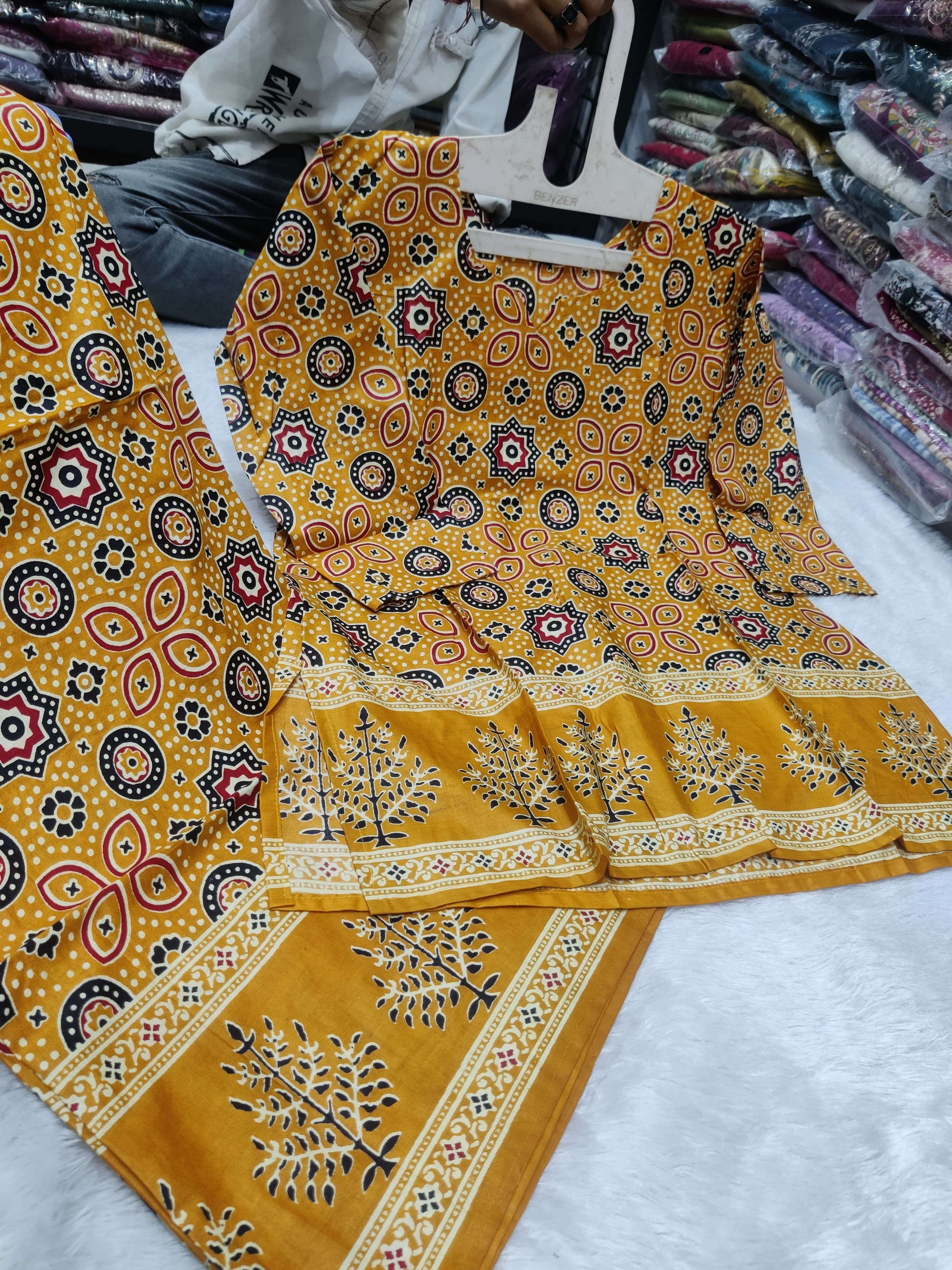 new summer collection kalamkari cotton top n plazo attached sleeves new summer collection bookings open  note dispatch tomorrow quality assured size m to xxl cord set