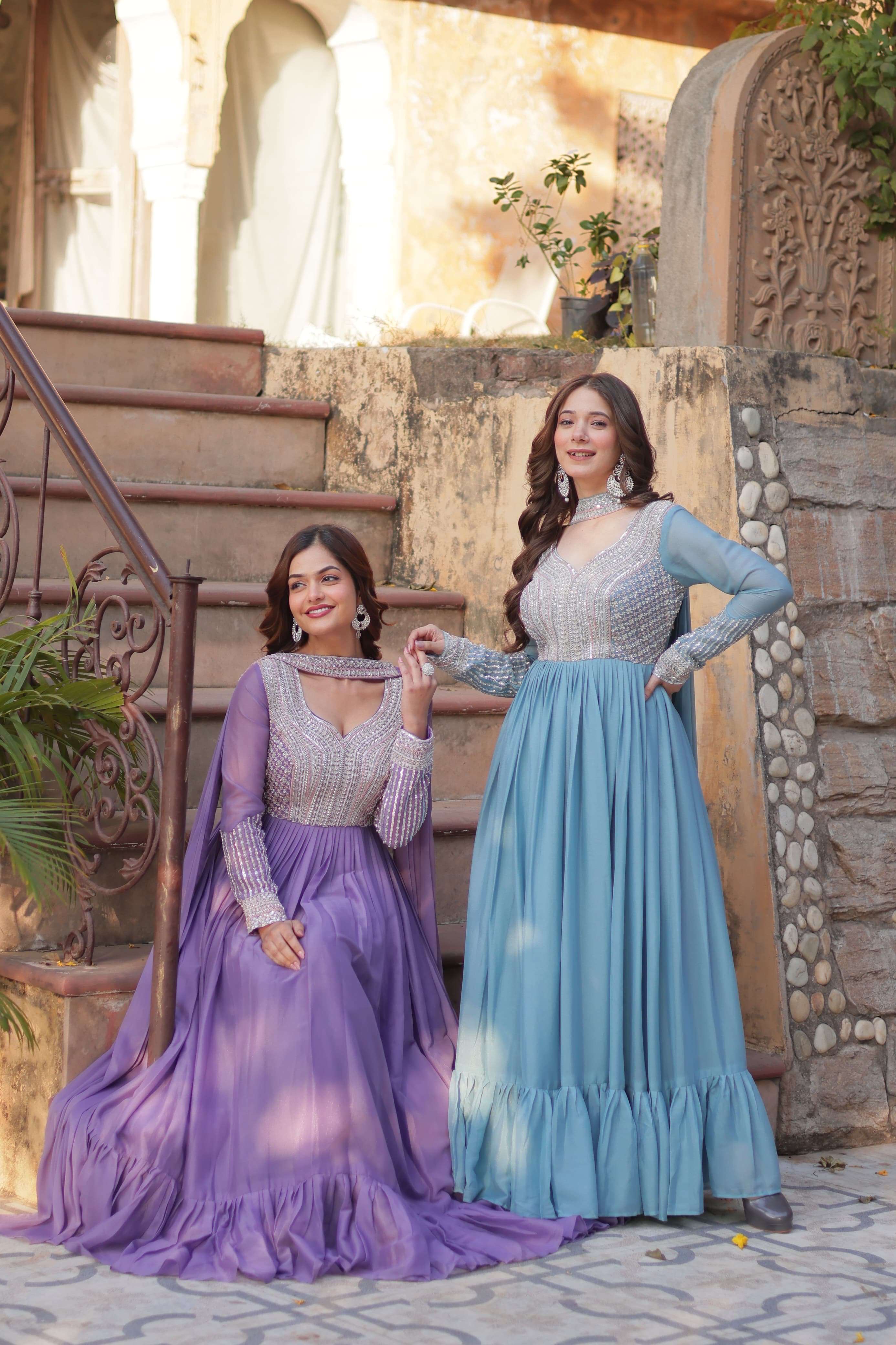 premium designer readymade gown collections gown with dupatta code ka 1151 gown fabric n work star georgette with embroidery beads sequins-work size m to xxl readymade suit