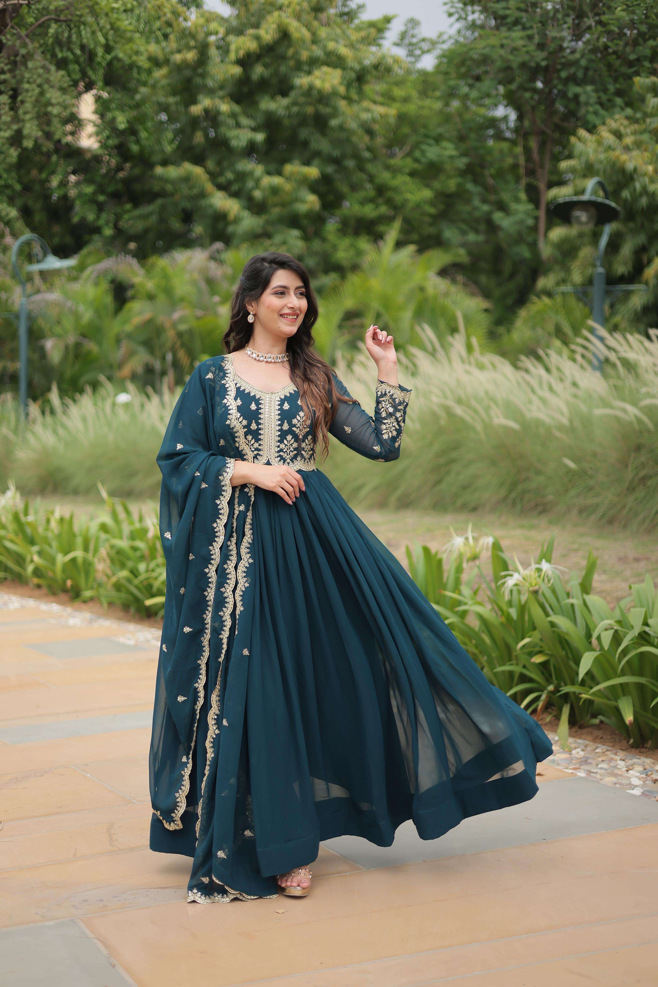 premium readymade gown collections 2024 gownlove  faux blooming gown with sequins multi embroidered work it looks graceful for women it designed to flatter all body types gowns code lw 9189