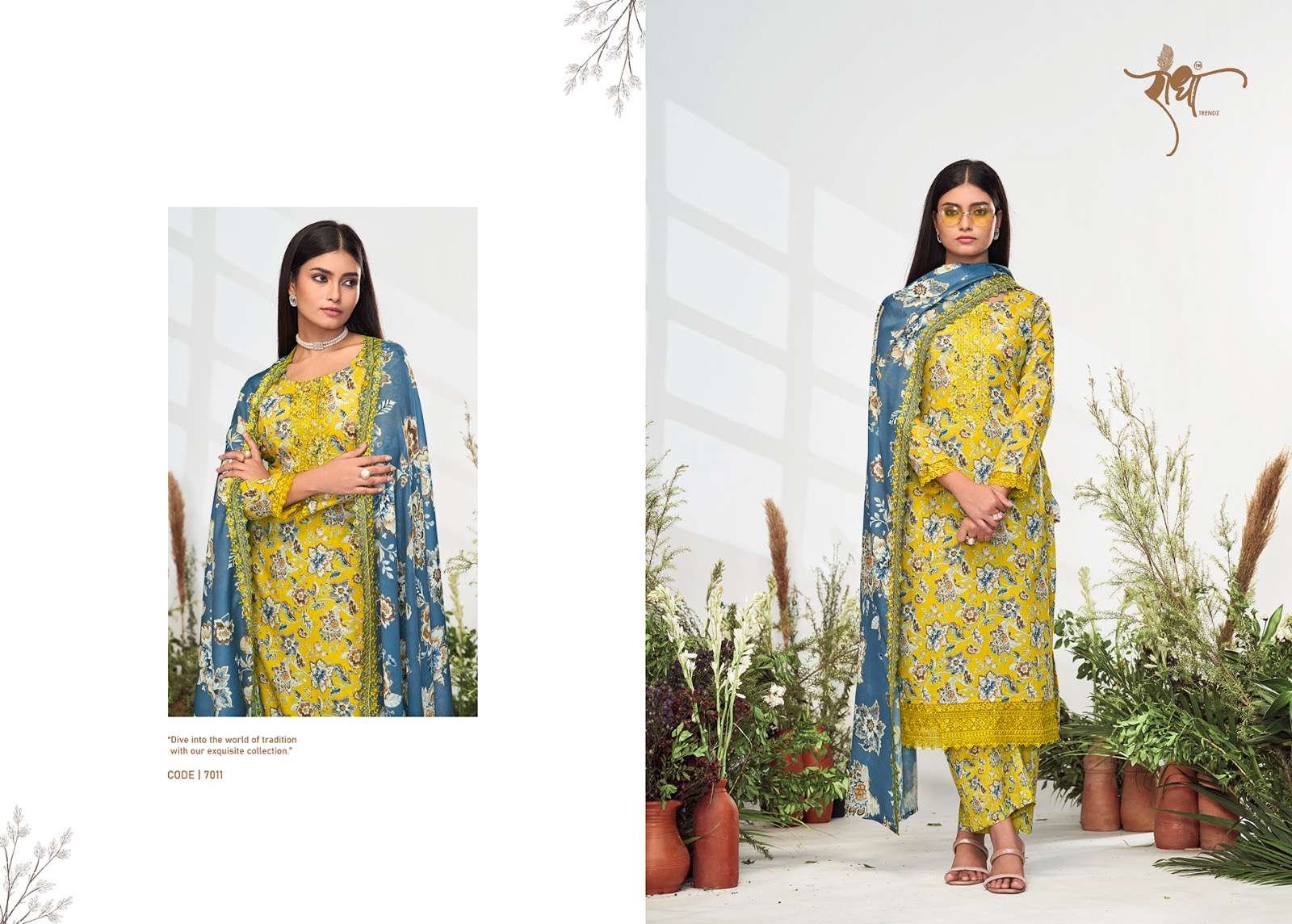 radha trendz catalogue flowery cotton top pure cotton digital print with embroidary work print dupatta designer partywear heavy suits 