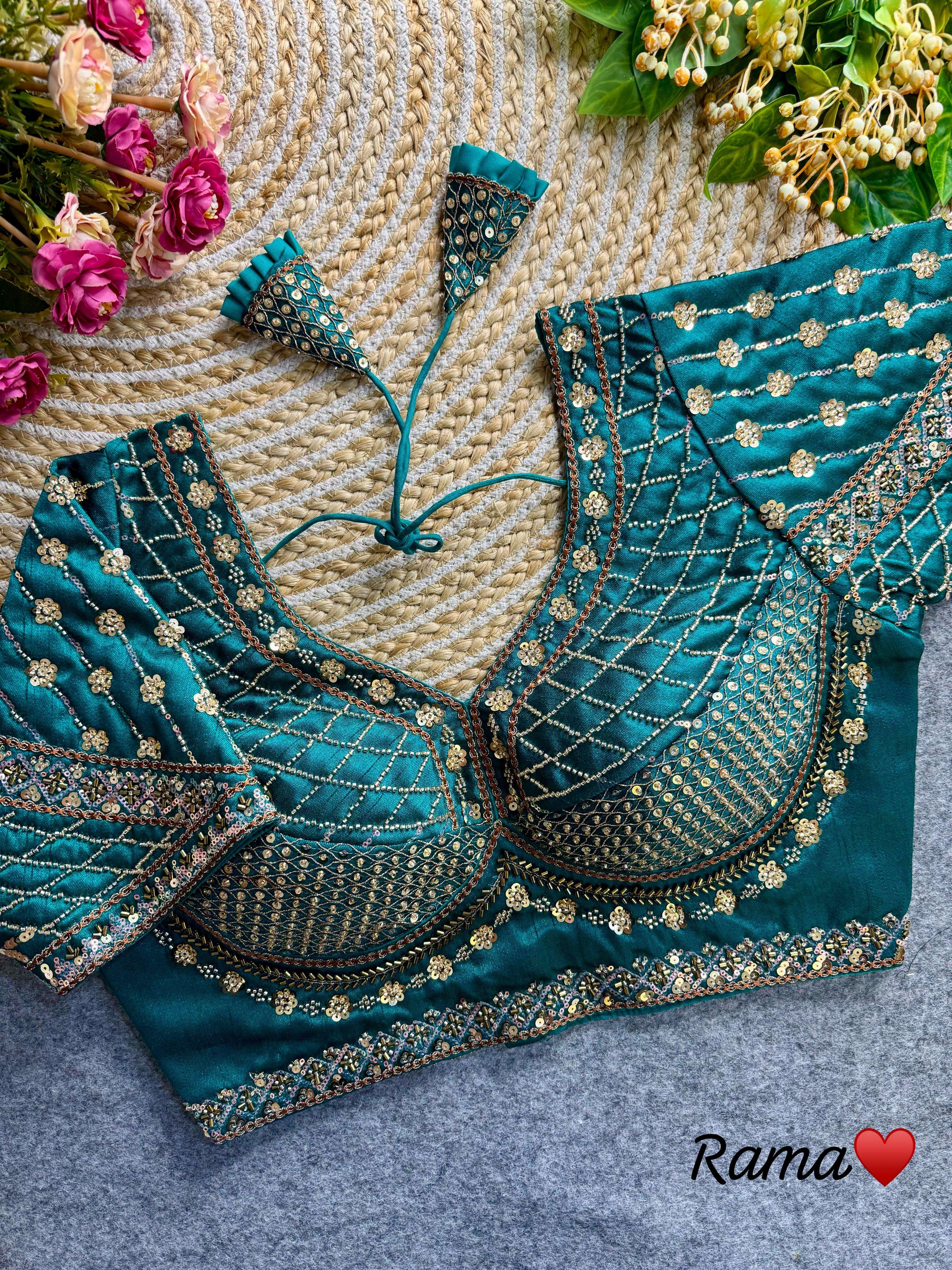 sabyasachi inspired bridal blouse beautiful heavy stars n beads work  heavy handwork plus sequence n codding thread work heavy pure soft italian silk with tricot fuising size 38