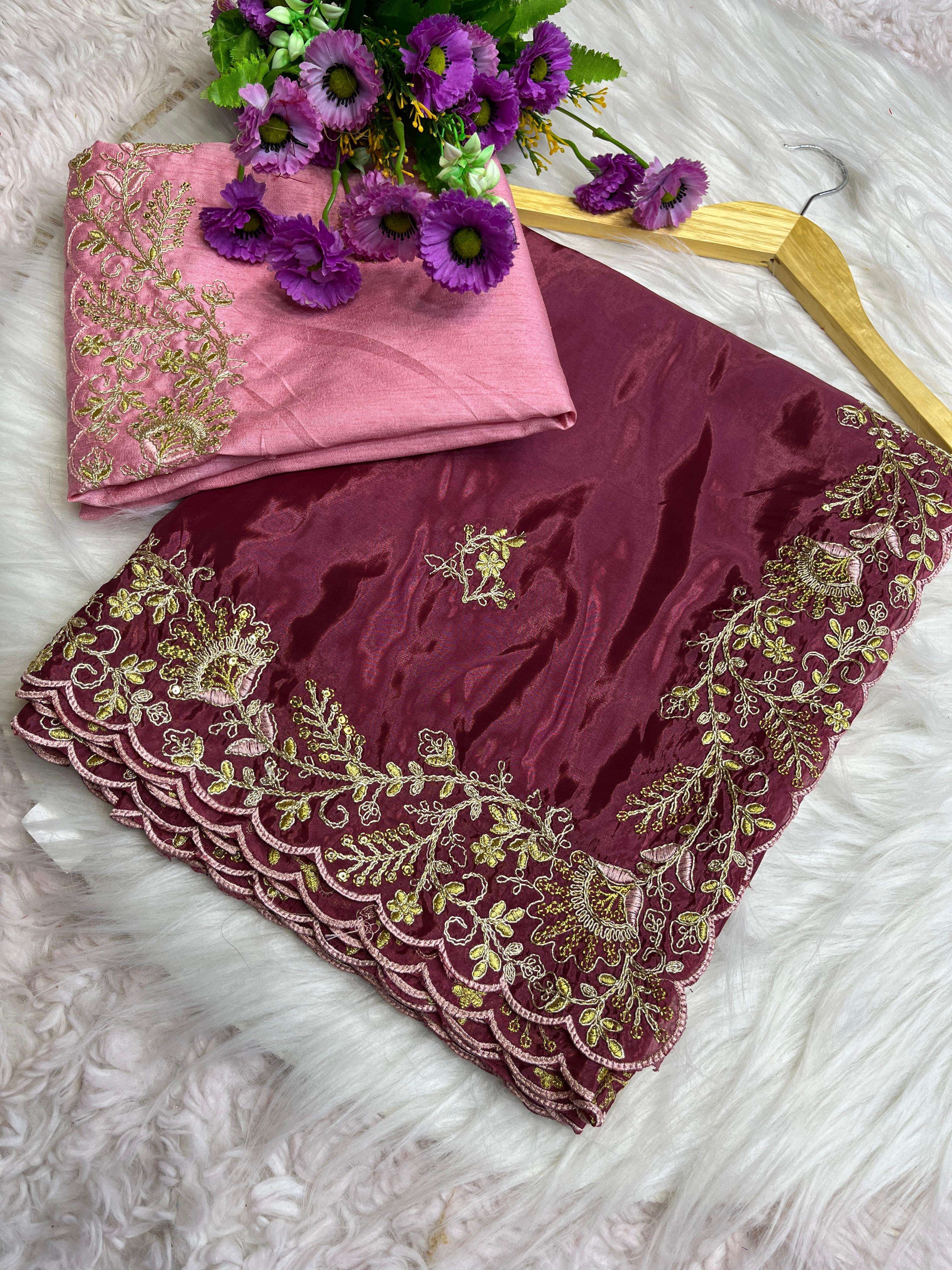saree latest partywear elevate your party style with our stunning fabric luxurious soft shine ho silk work beautiful cpallu multi coding n 2mm sequence work border rich look cut work border