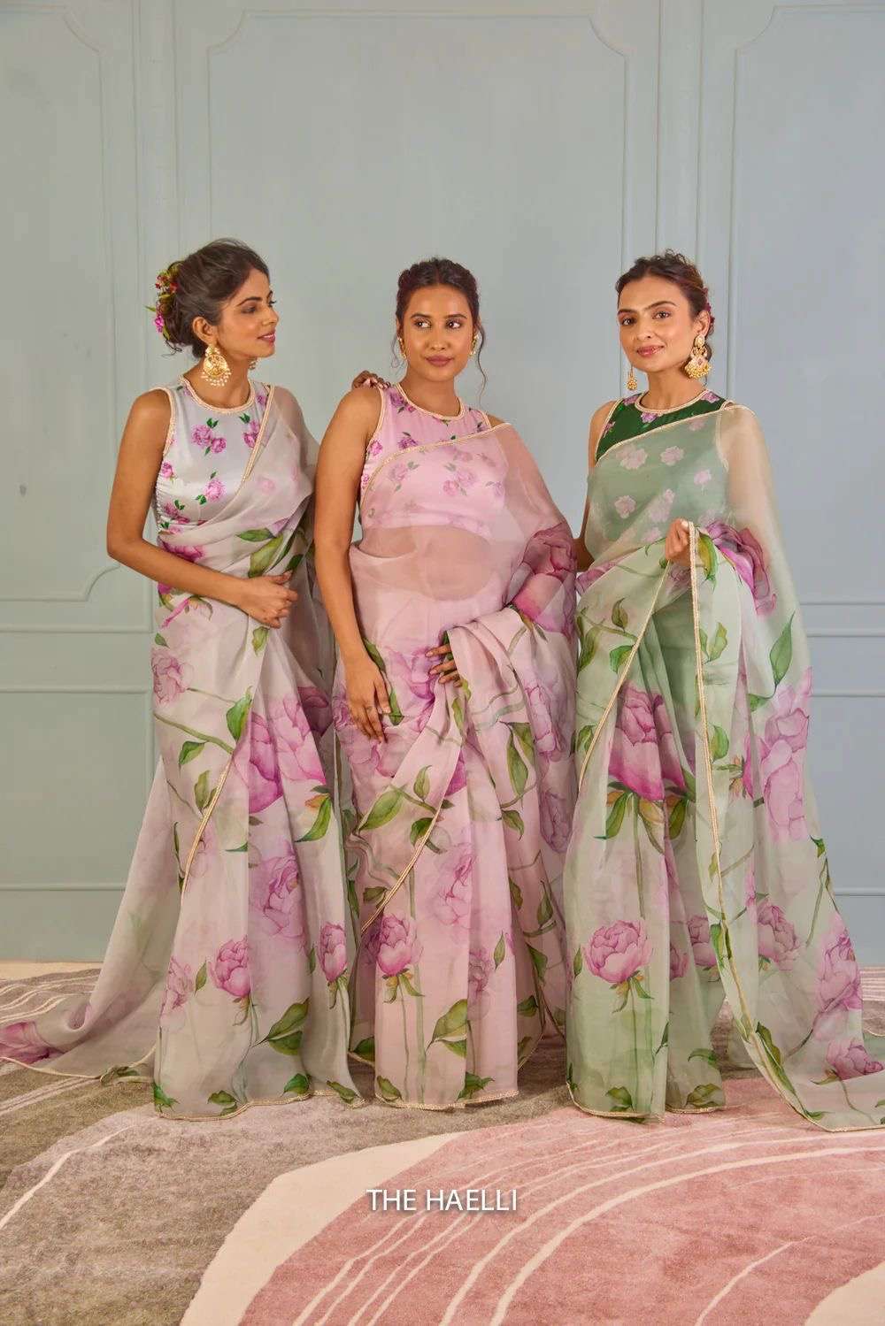 super hit summer beach beads handwork soft organza saree rich soft organza tabi along with nice rich cool flower print  along with rich beads handwork panel cutdana and moti work panel saree