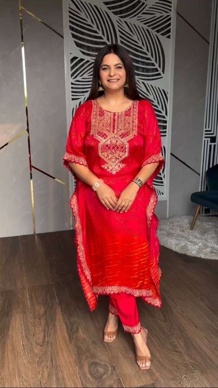 trending the bandhani print with cording sequences embroidery and real mirror work kaftan with pant code lg 1882 kaftan dresses kurtie kaftan n pant 