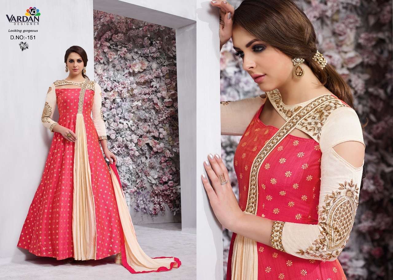 vardan designer catalogue navya vol 1 top tapeta silk and cn silk with inner stitched bottom heavy santoon 2 mtr app unstiched dupatta najmin four side lace size m to xl