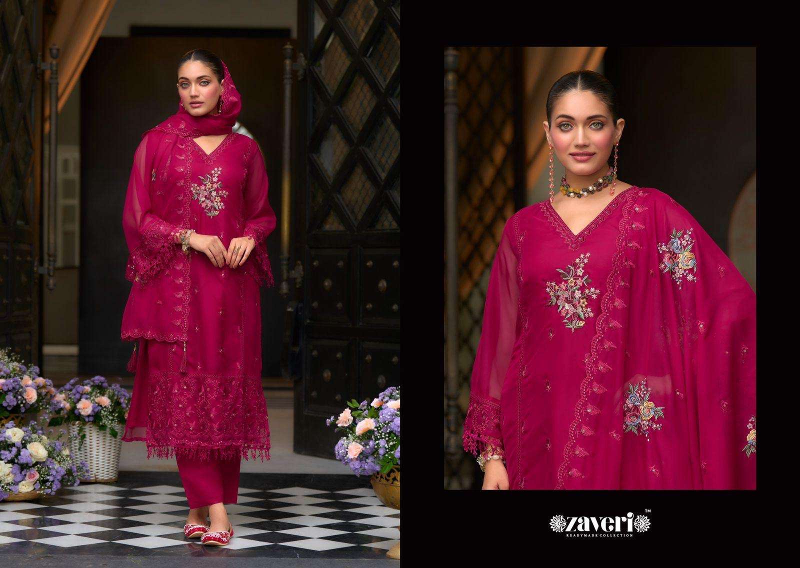 zaveri catalogue pari top soft blooming organza emboidery n khatali work with gpu lace duppta soft blooming organza with embroidery bottom heavy silk size m to 3xl readymade suit