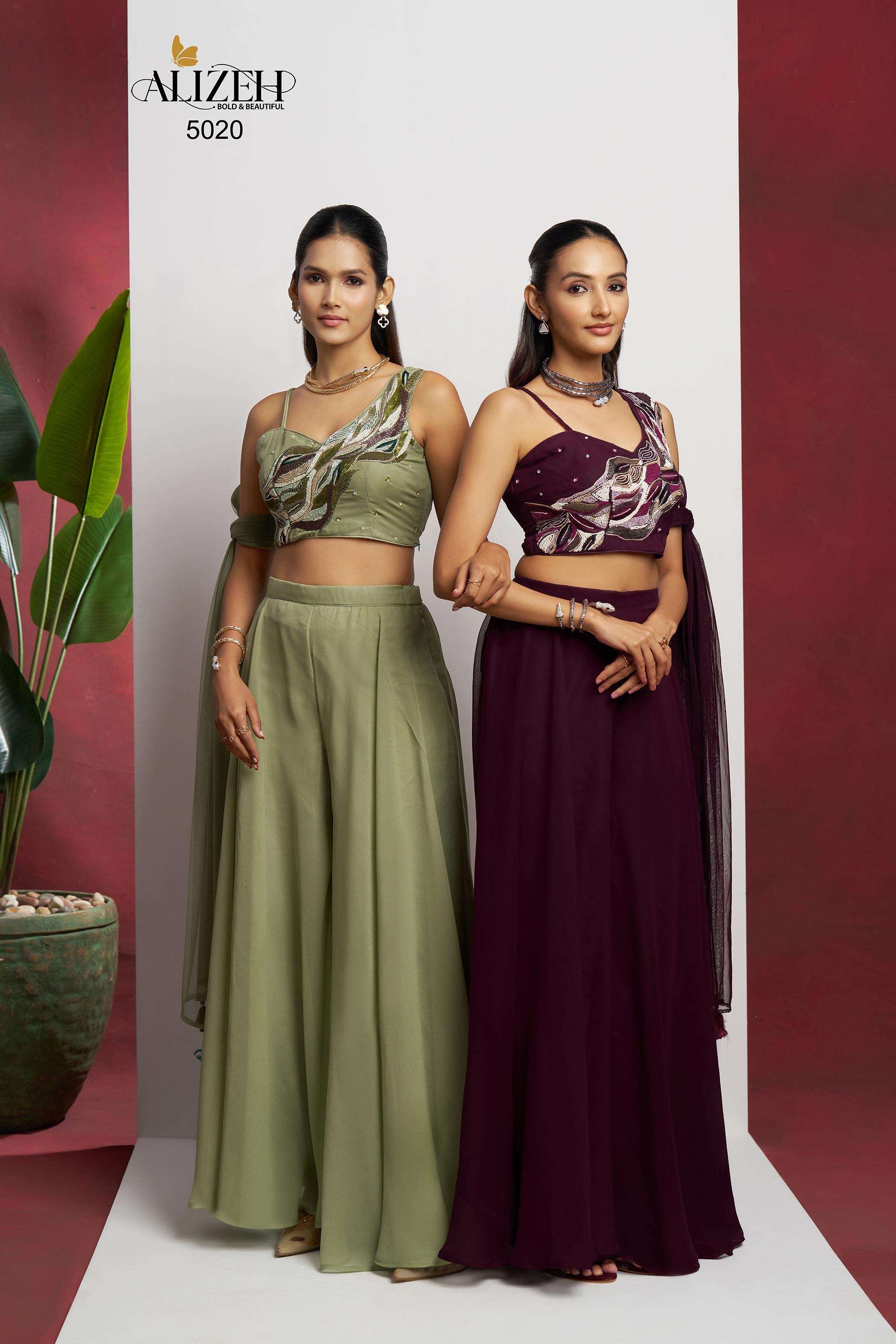 alizeh catalogue readymade 3 stunning of indowestern shararas featuring exquisite khatli work blouses paired with full flared shararas and delicate dupattas adorned with elegant tassels