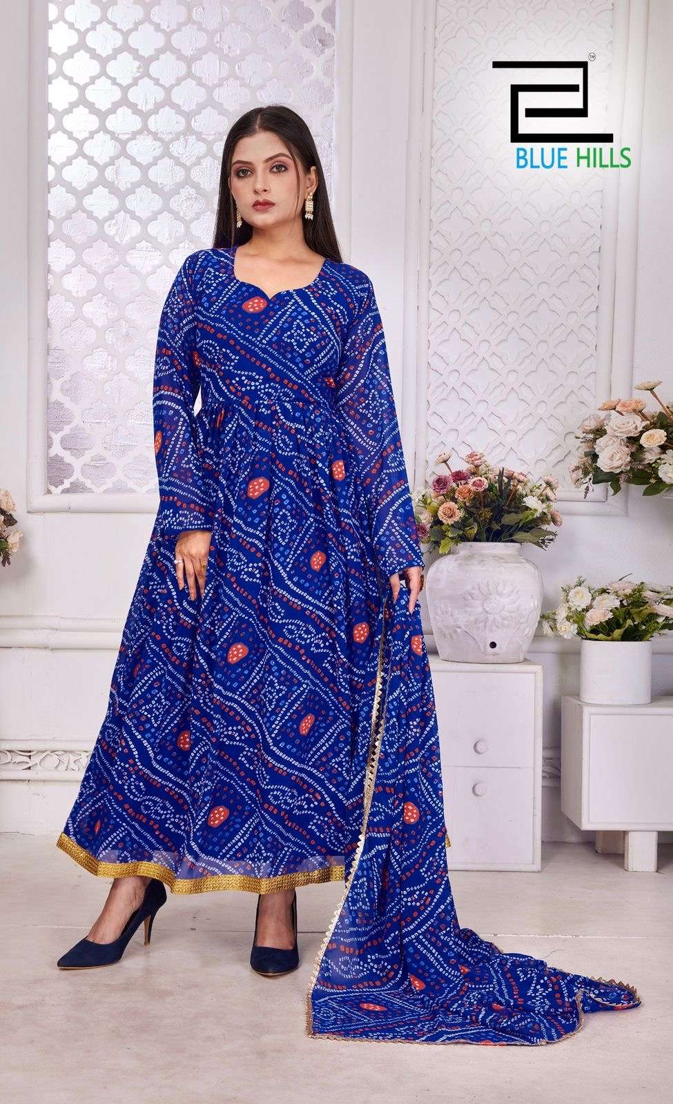 banno swag ready to wear gown with dupatta fabric pure georgette print with lace work inner crepe dupatta pure georgette print with lace border size m to xxl kurtie