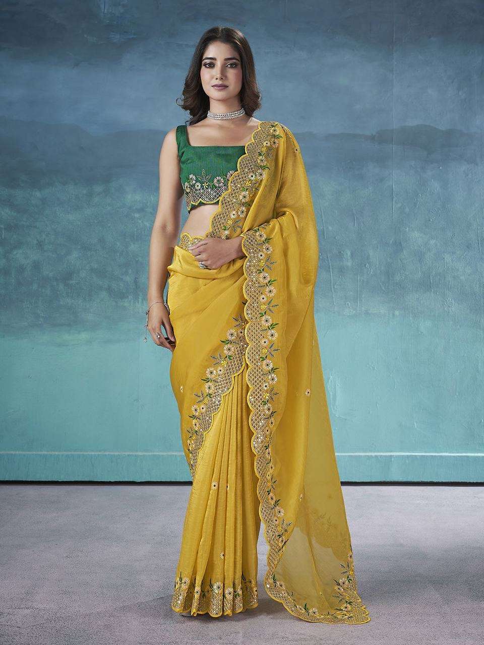 design number bt 1236 fabric soft gold crush saree work embroidery cpallu seqance with coding work saree butta in whole saree with rich look cut border work saree 