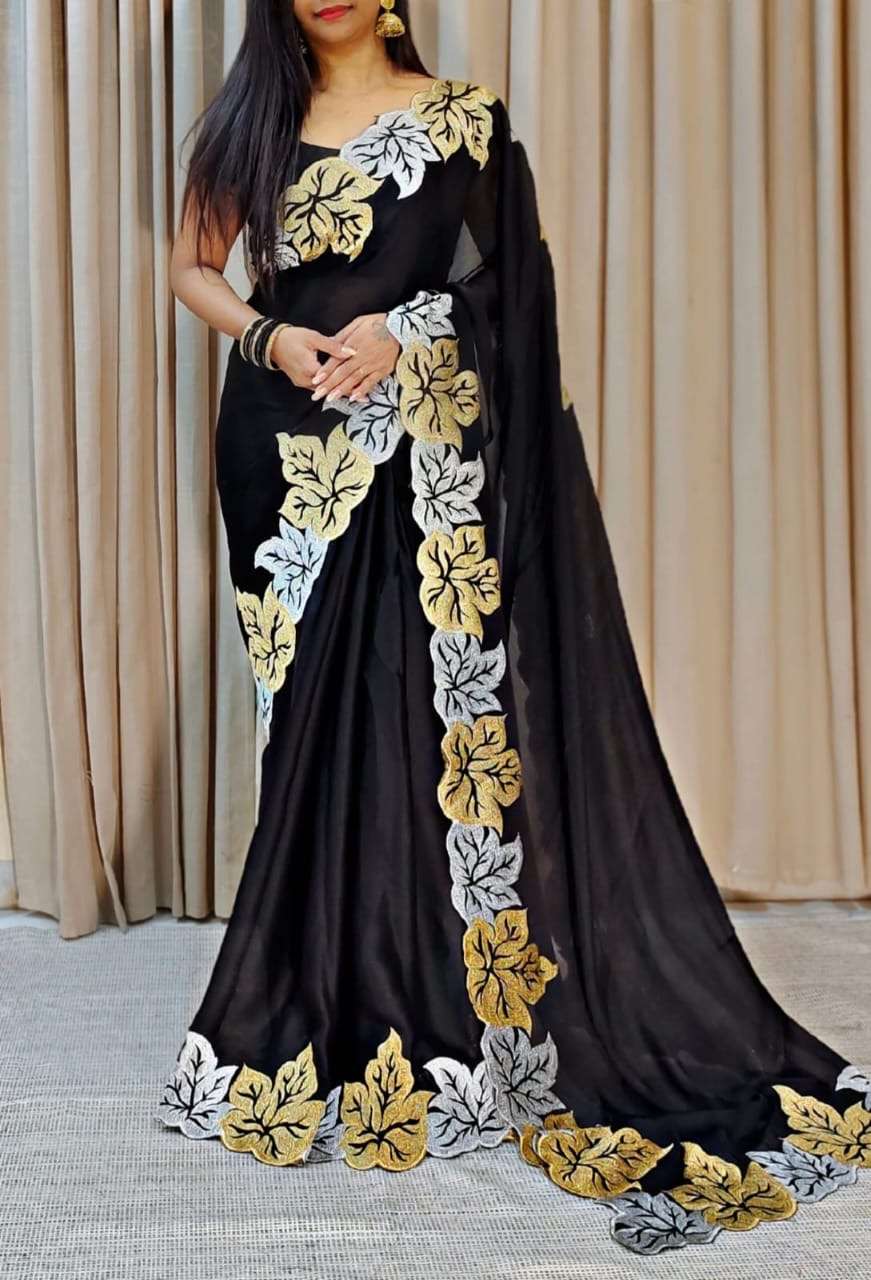 designer saree most beautiful leaf work saree fabric details saree fabric vichitra silk saree work zari work blouse fabric mono banglori