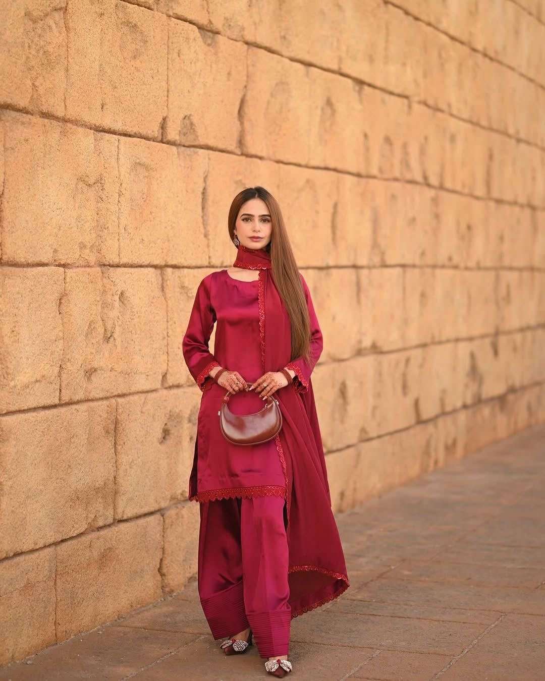 designer wear exclusive farsi salwar suit in french crape fabric top and salwaar with dupatta code lg 1947 details fabrics french crape simple elegant readymade suits