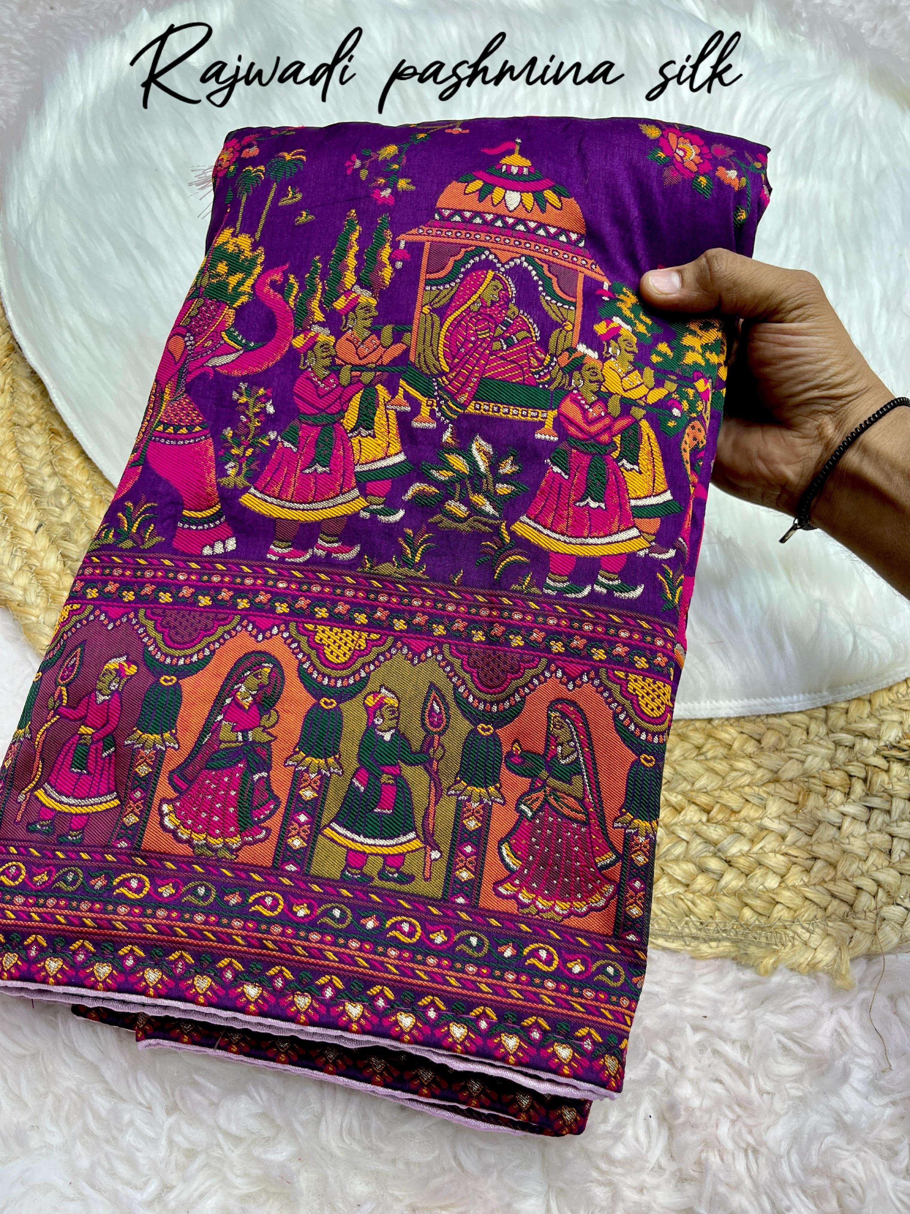 drape in regal elegance with our rajwadi silk pashmina saree fabric n details soft rajwadi pashmina silk with soft texture designer look with running blouse 4 ultimate colour 2 design
