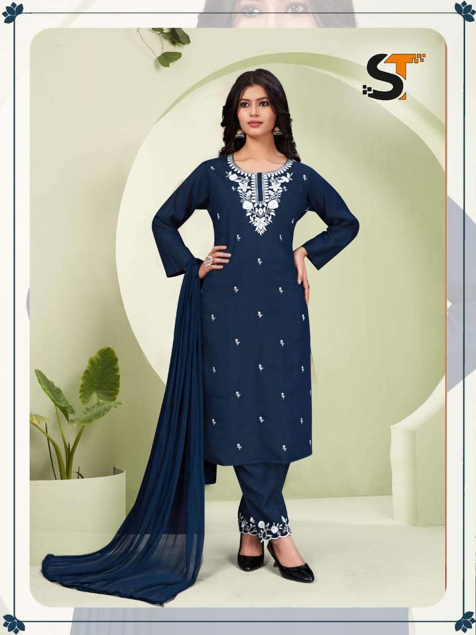 embroidery work sequence kurta plus pant and duppta for office and regular wear fabric heavy roman silk with embroidery work  and sequence roman silk with embroidery work 