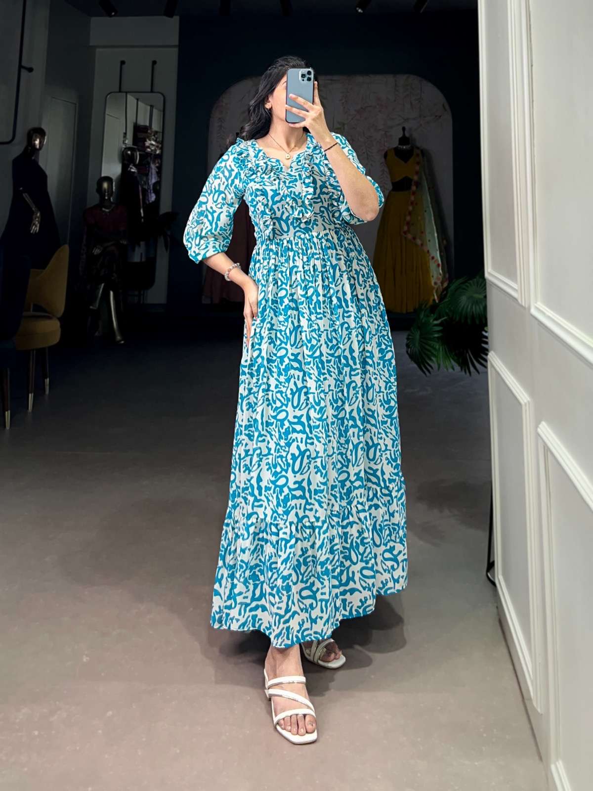 ethnic collection effortlessly chic summer perfect nnk4516 frock stitched frock fabric georgette frock work printed gown for summers georgette for small occasion