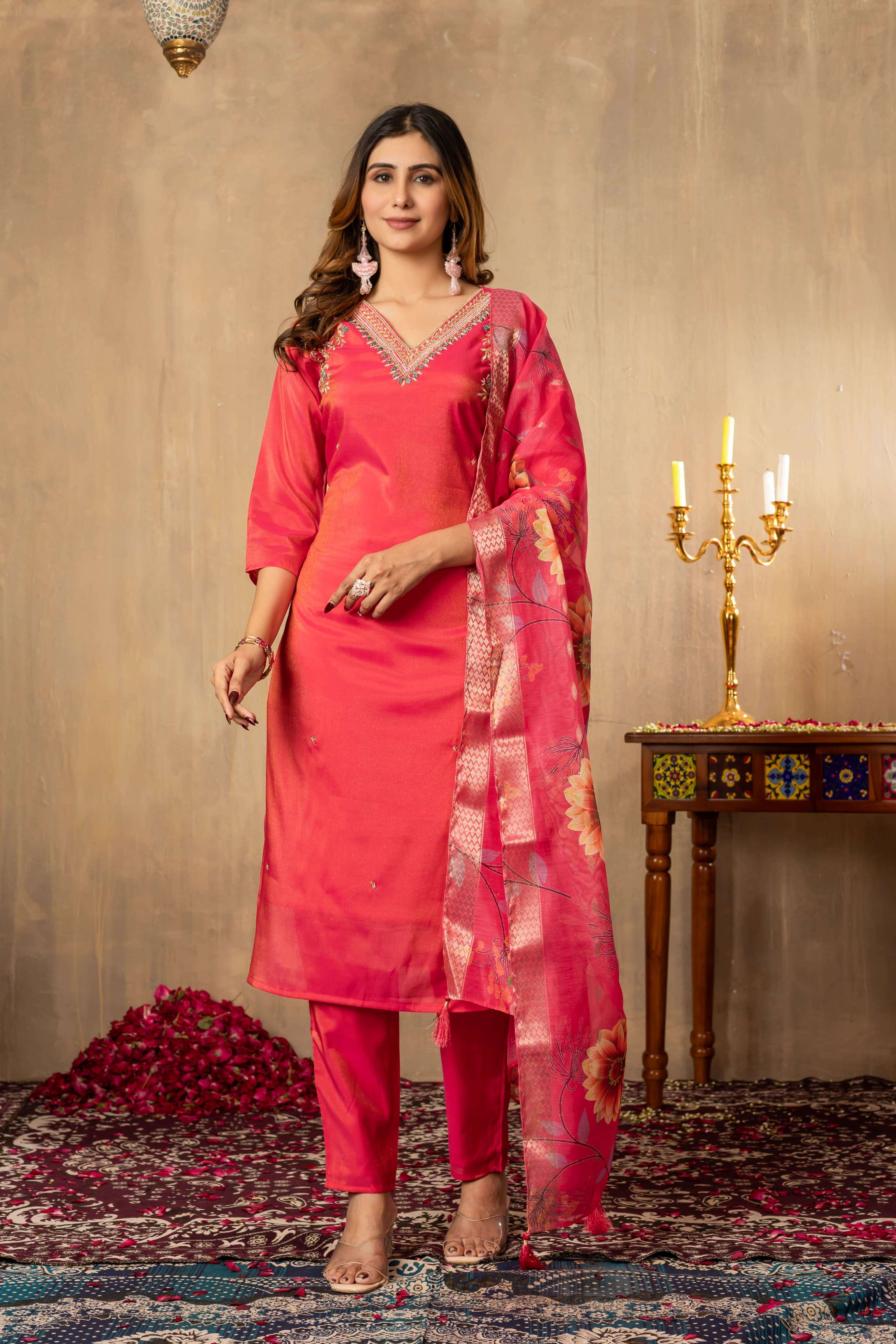gold queen fabric readymade hand work kurti with dual tone simar jari fabric with inner dupatta jacquard weaving organza fabric digital flower print dupatta readymade dresses
