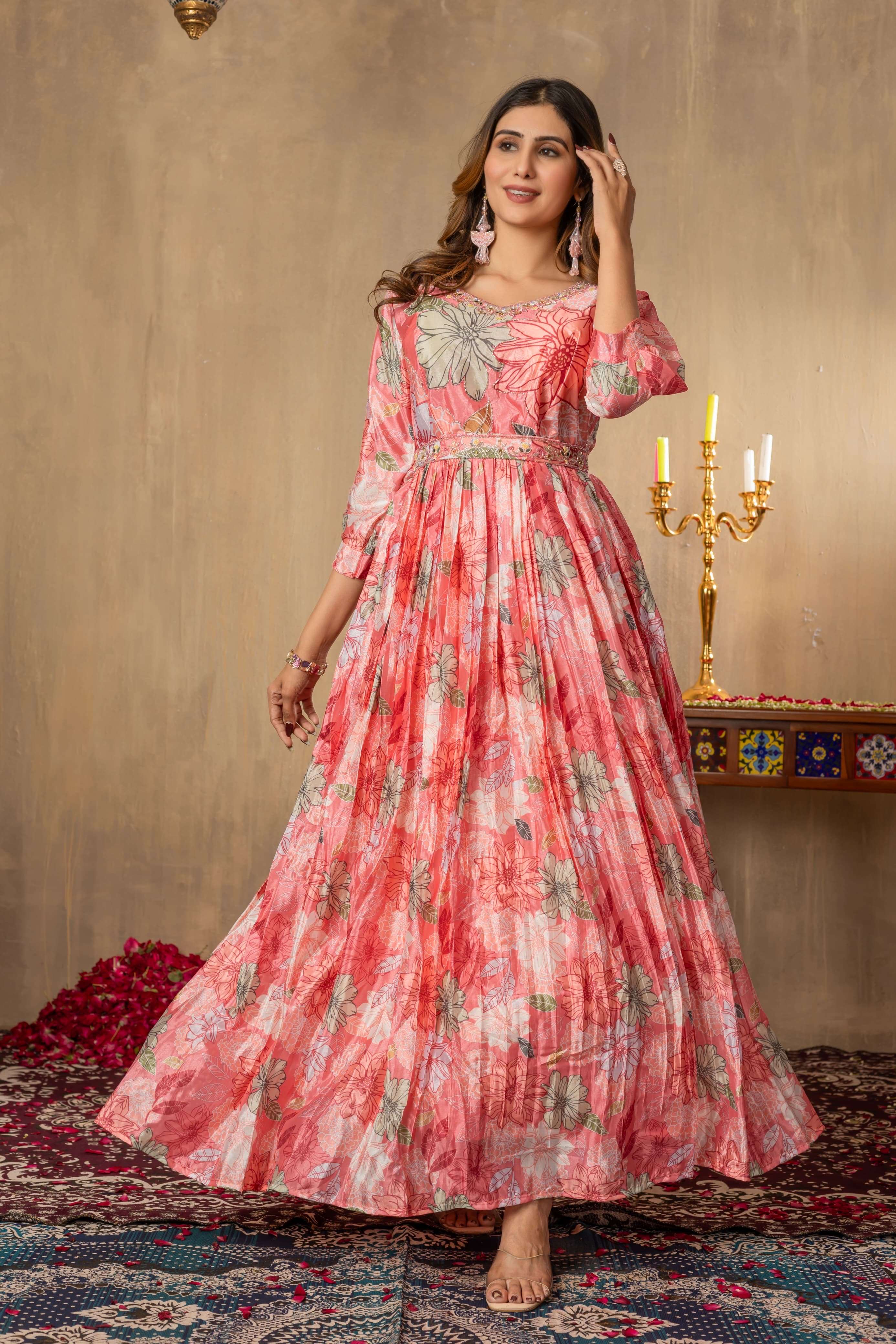 handwork gown collections 2025 get ready to shine with these stunning outfit made from chinon fabric and khatli handwork chinon fabric with rich khatli handwork with flaired can can