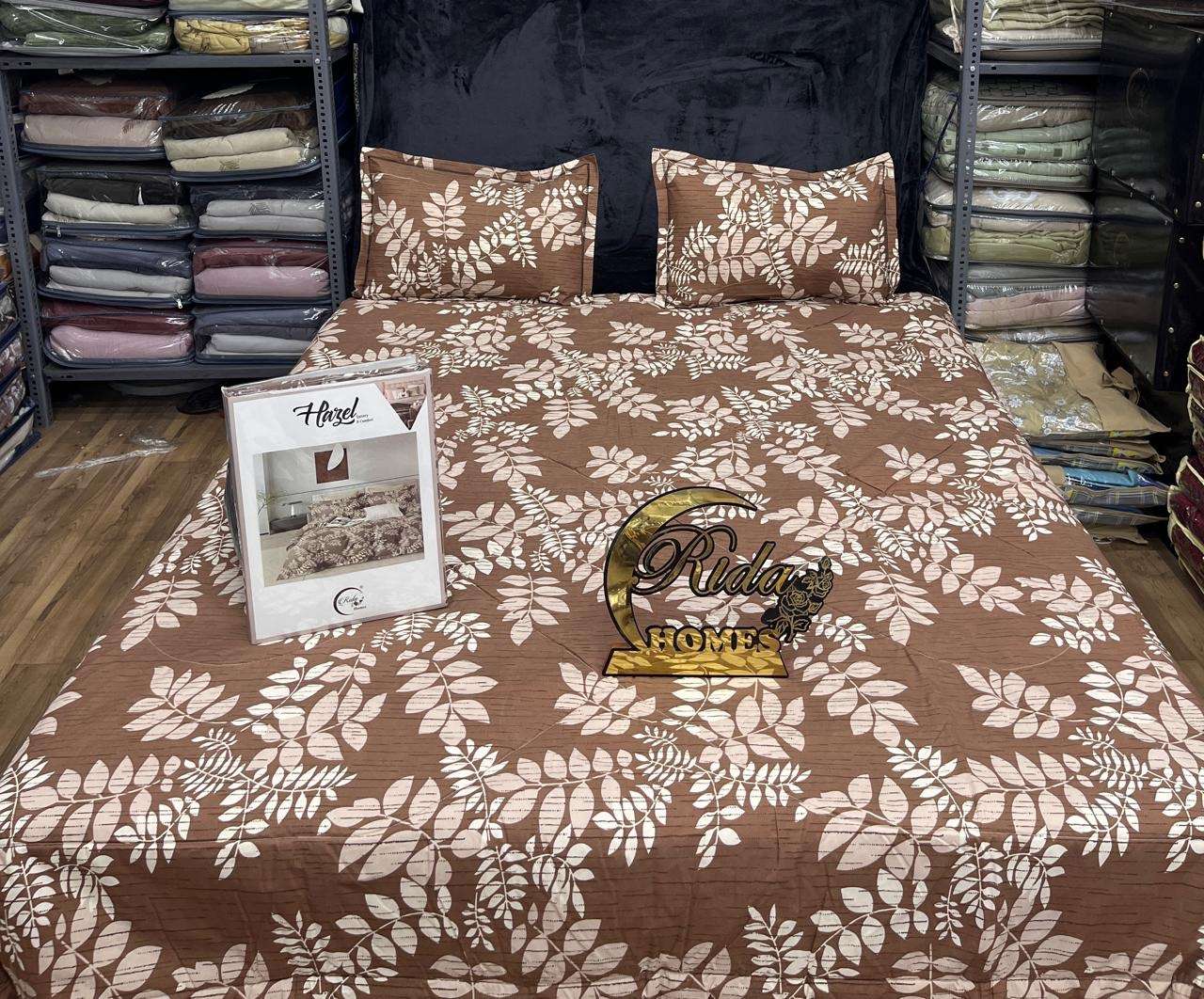hazel comfortor set super soft 140 gsm cotton satin fabric colour fully guaranteed  140 gsm high density micro fibre filling smart bag packing latest designs hom decor bedsheet