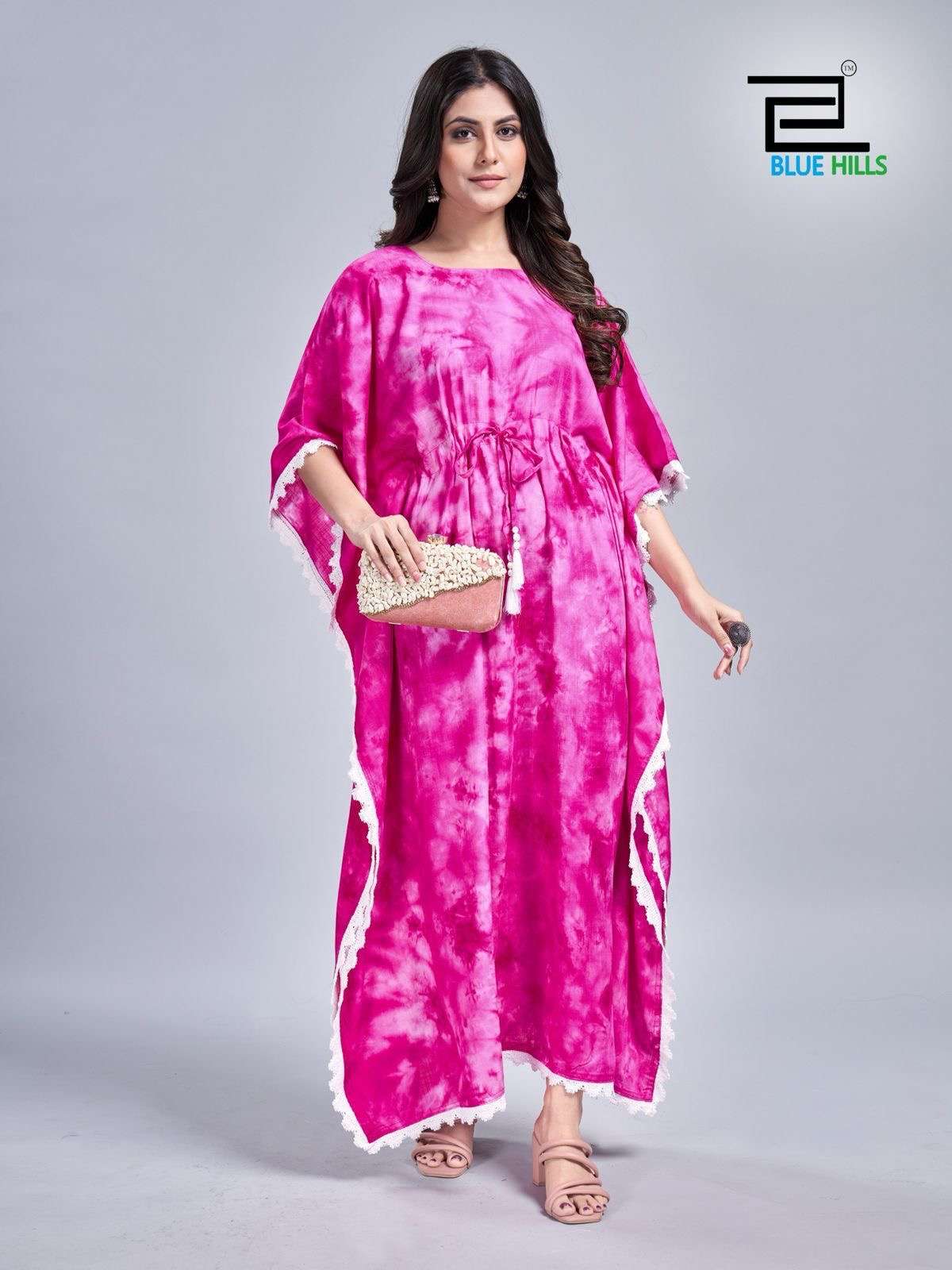 kaftan dress vol 1 long tye dye print kaftan dress with lace border fabric heavy rayon slub size free size m to 3xl size center belt to adjust size 