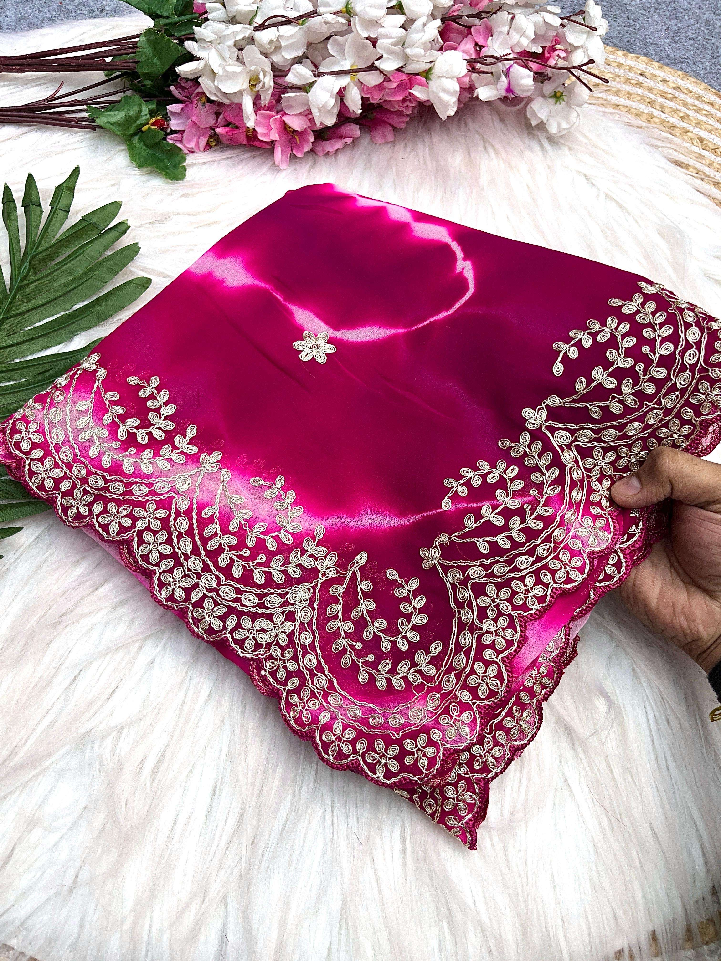 latest trending arrivals beautiful traditional pitta work fabric soft georgette prism saree work beautiful cpallu original pitta work butti throughout the saree, and rich cut work border