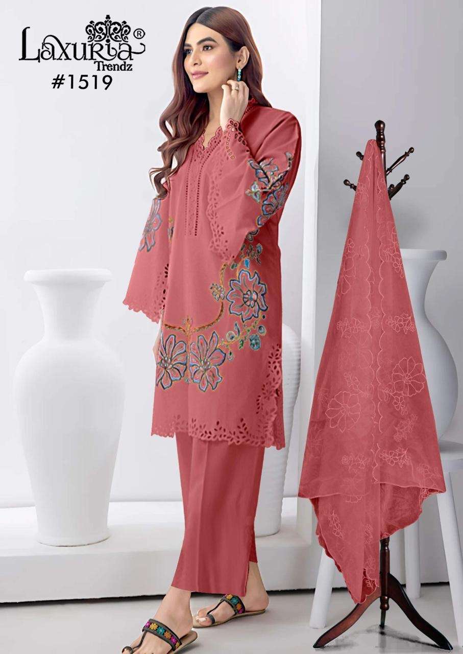 laxuria trendz design number 1519 designer tunic with embrdry n handwork n embroidery bell sleeves n glamours paired with pants n embroidery organza dupatta