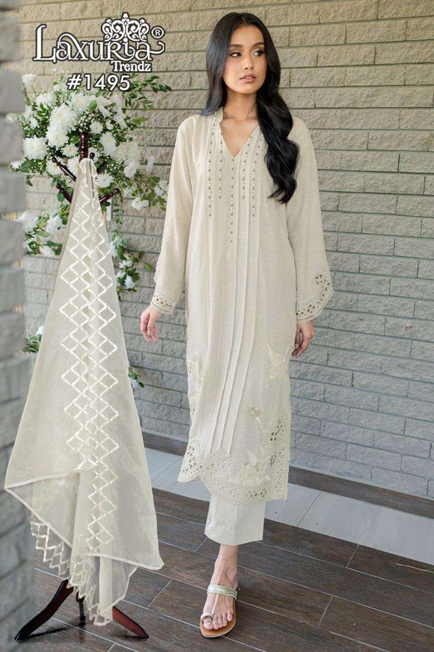 Laxuria trendz premium series coordinated outfit design number 1495 description designer tunic with gorgeous heavy embroidery cut work n handwork readymade cord set