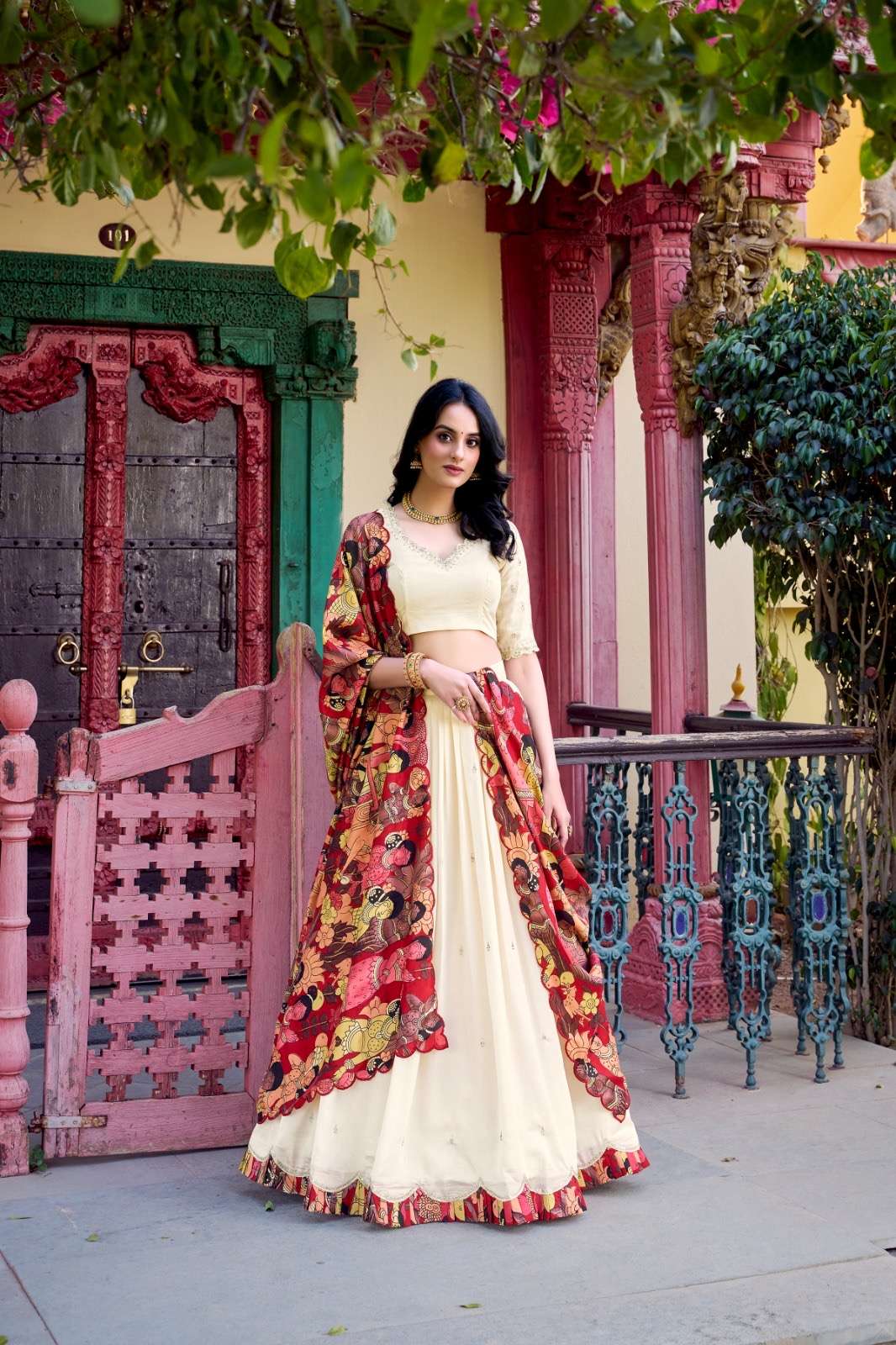 lehenga choli a masterpiece of sequins thread and tradition catalogue varnika lnb1237 lehenga fabric vichitra silk work sequins and thread embroidery work with kalamkari print border
