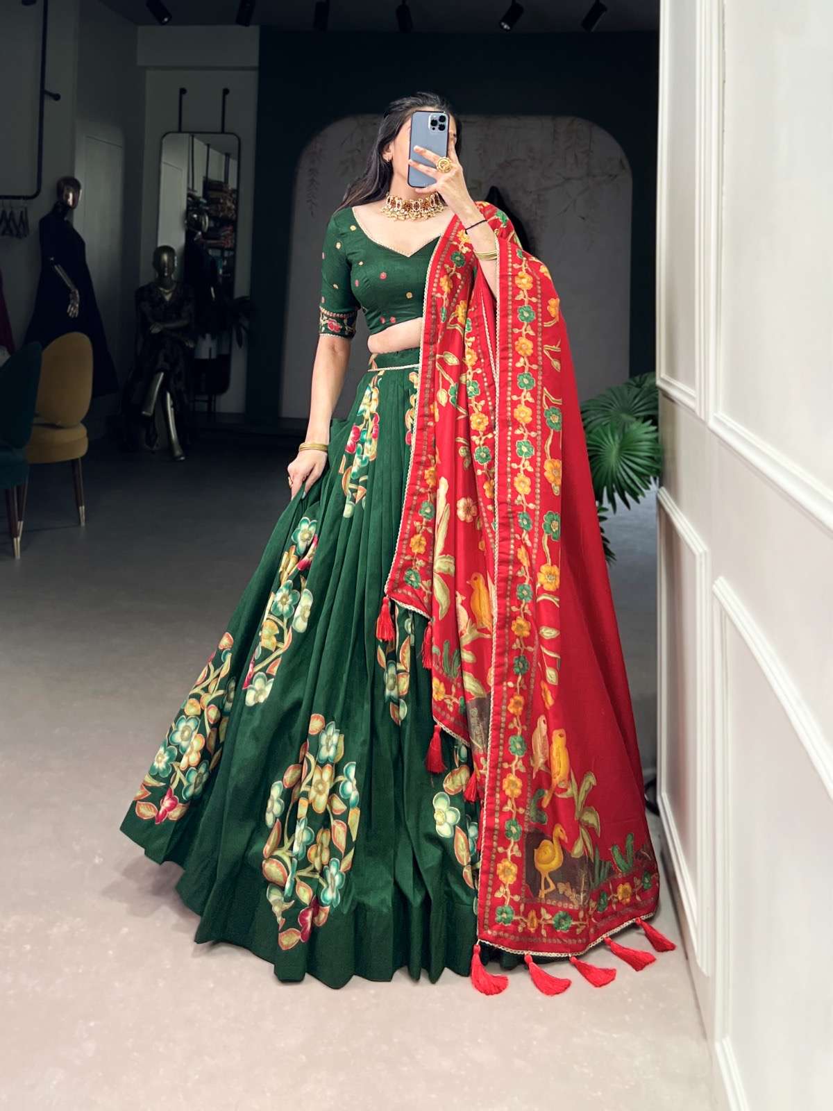 lehenga choli festive feels tussar dreams lnb1239 fabric tussar silk lehenga work printed and foil work with lace touch up lehenga waist supported up to 42 stitching stitch with canvas and can can