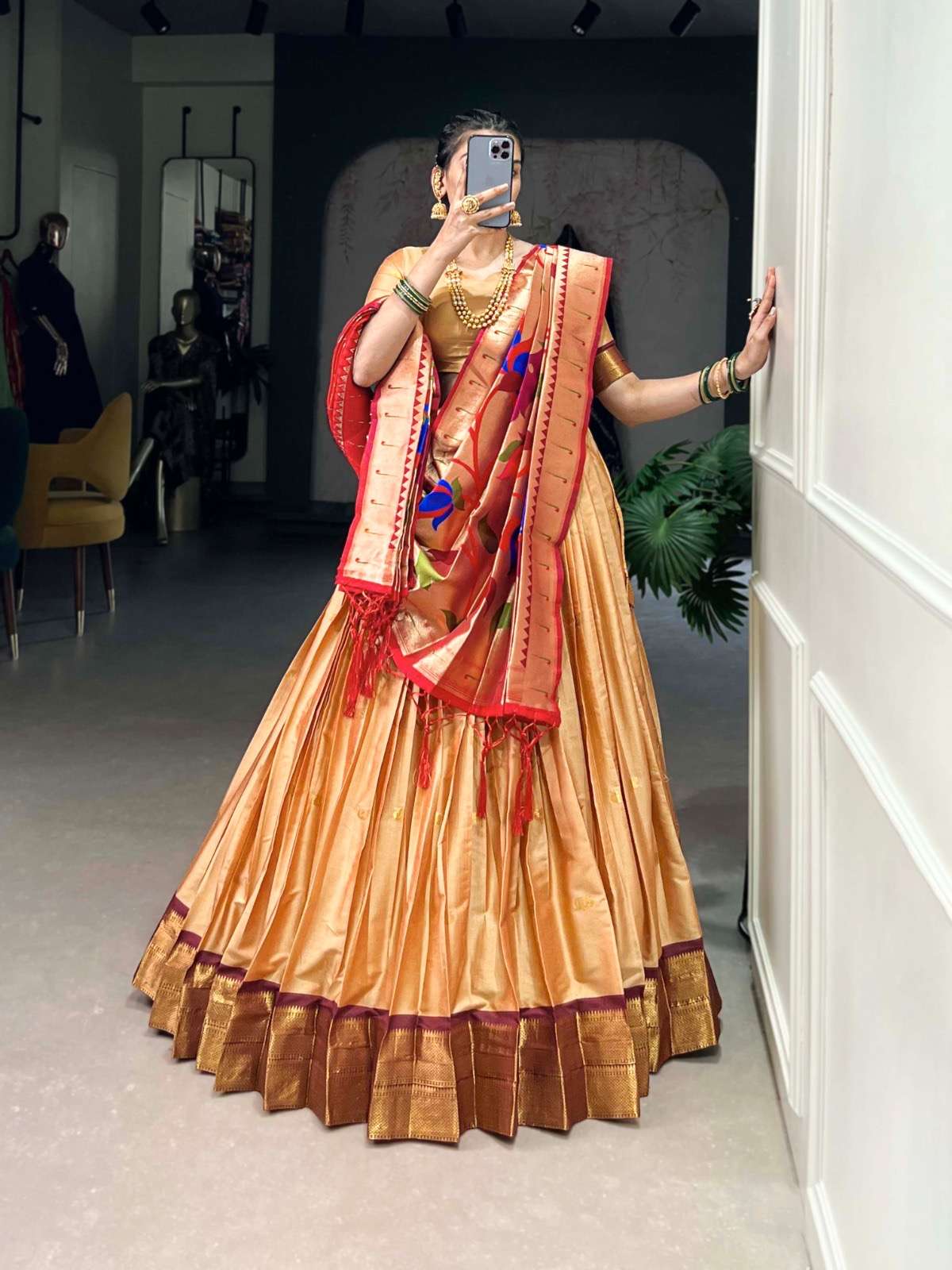 lehenga choli tradition woven in luxury catalogue mirudha lnb2017 stitched fabric jacquard silk paithani lehenga work zari weaving work