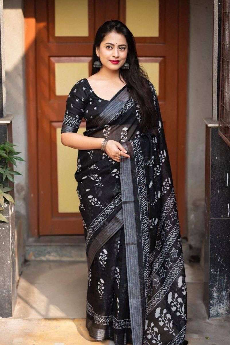 new linen pattu border printed catalogue linen king batik style quality soft linen by linen saree with zari pattu weaving border batik style primted designs 3 designs in two color matching cotton saree
