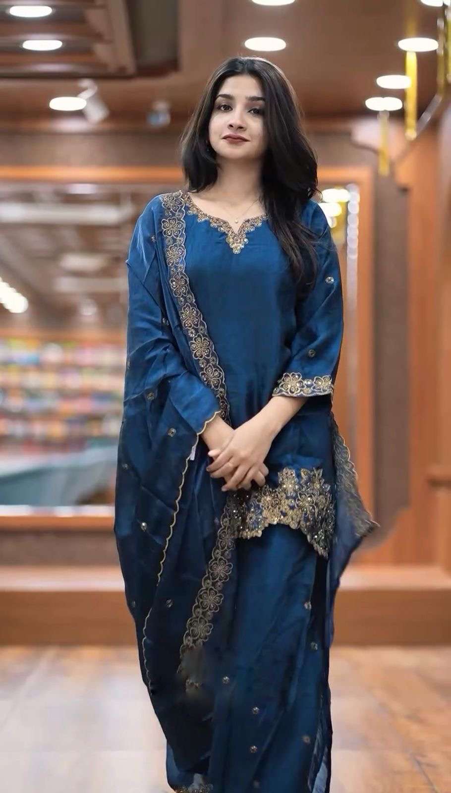 new readymade collection with jimmy choo silk and heavy embroidery sequence work top bottom and dupatta set fully stitched ready to wear collection design no sr1674 new colour
