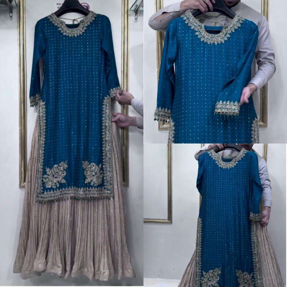 partywear look heavy pur chinon silk top lehenga n dupatta set code pd1106 heavy pur chinon silk with heavy embroidery 5 mm sequence work with hotfix siroski diamonds work