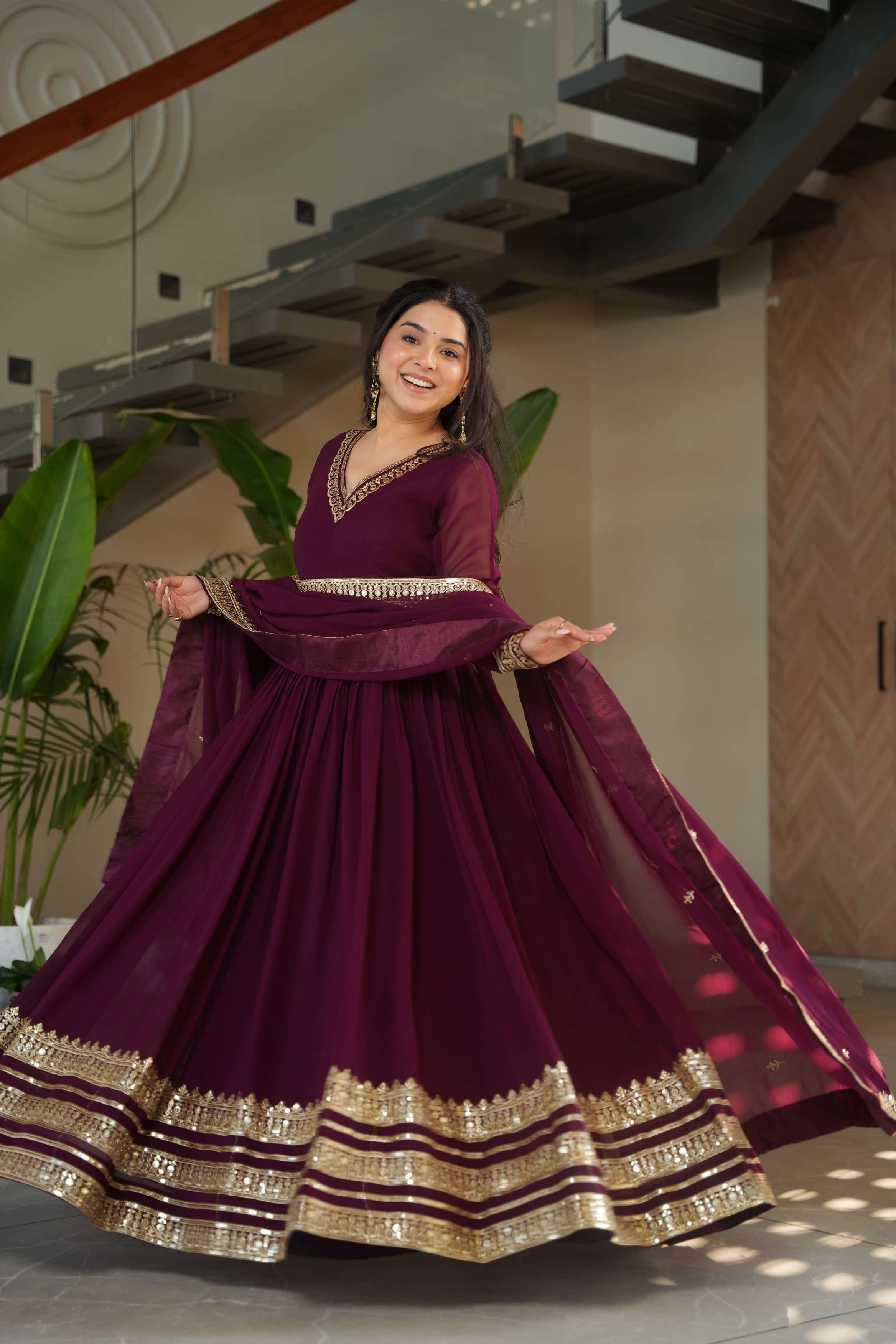 premium designer readymade gown collection gown with dupatta code ka 1163 fabric n work faux blooming with embroidery zari sequins work size m to xxl readymade suits