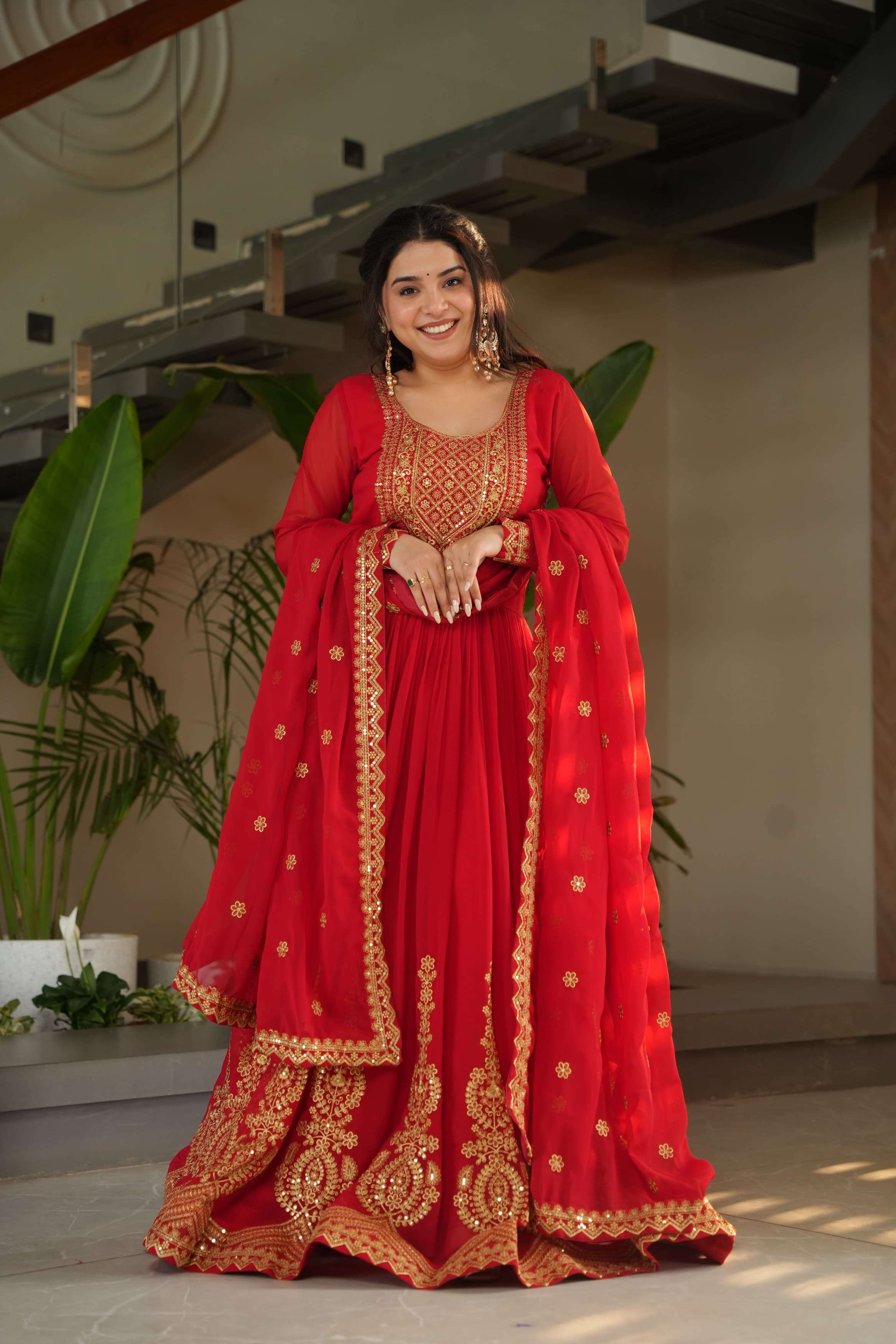 premium designer readymade gown collections gown with dupatta code ka 1162 fabric n work faux blooming with embroidery zari sequins work size m to xxl designer partywear gown