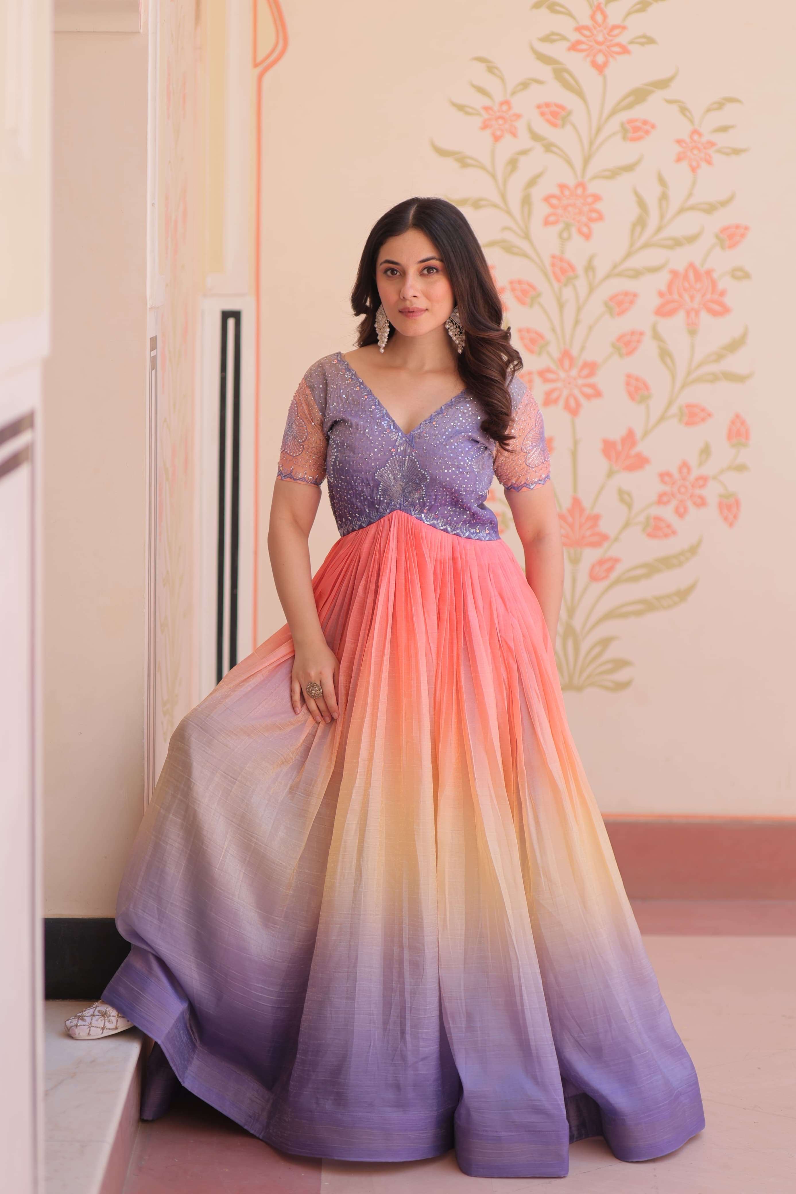 premium readymade designer gown collections gown code ka 1169 fabric n work gold crush padding with beads embroidered work size m to xxl readymade gown