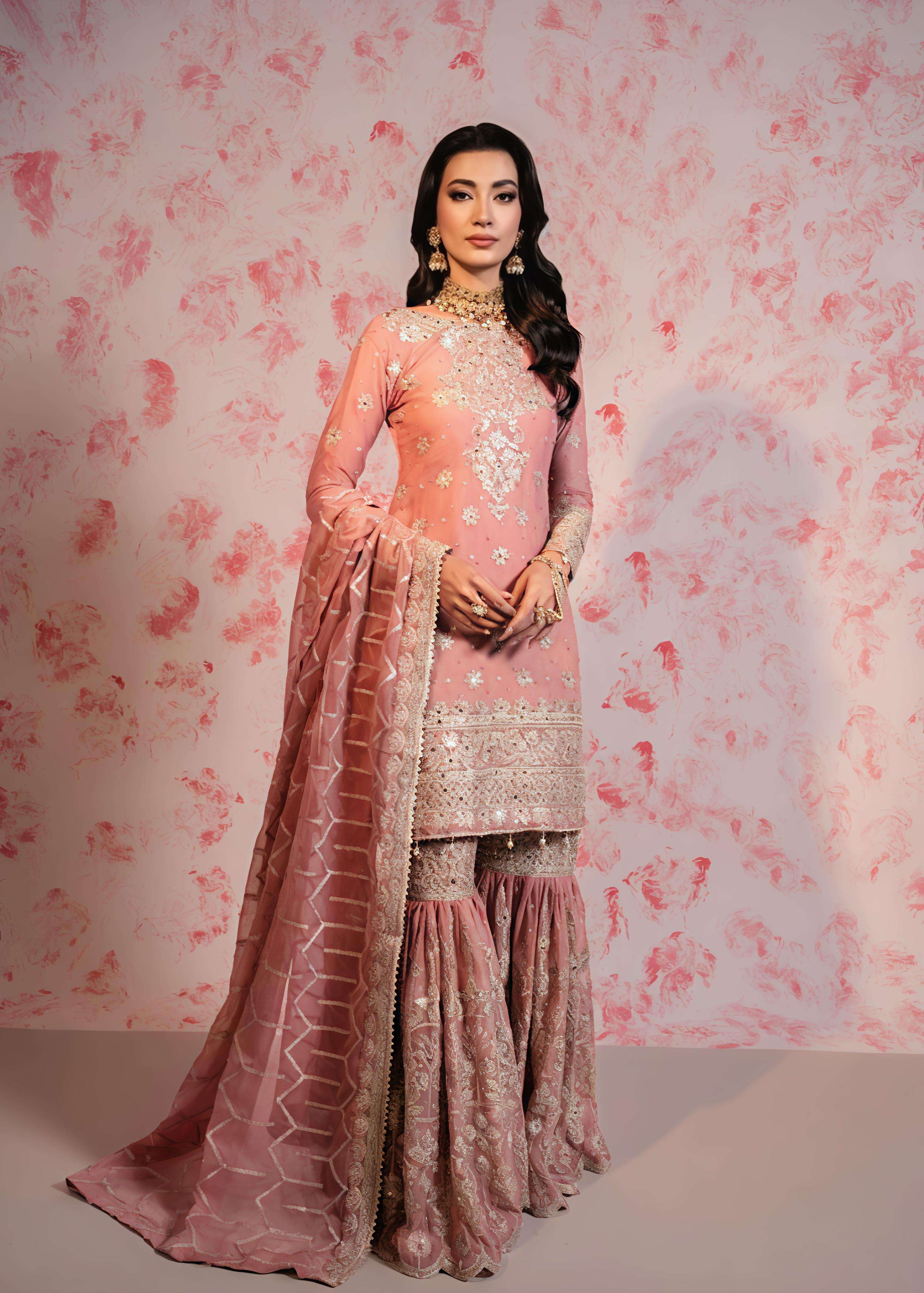 readymade suit in heavy georgette top plazzo and dupatta set fully stitched ready to wear design number nsr848 heavy embroidery sequence work with rivet moti with full sleeve