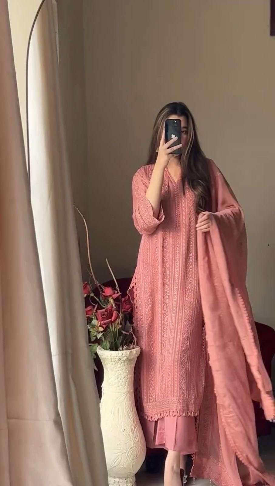 running wear trending chinon top cotton thread embroidered work and work plazo with dupatta code be 322 fabrics chinon designer readymade suit heavy designer suits