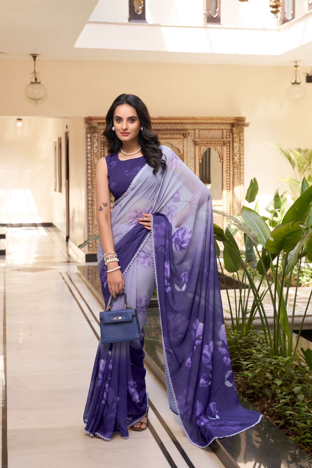 saree collection light as air bold as marble ynf7038 fabric weightless marbal work floral printed with lace border saree blouse fabric weightless marbal work floral printed