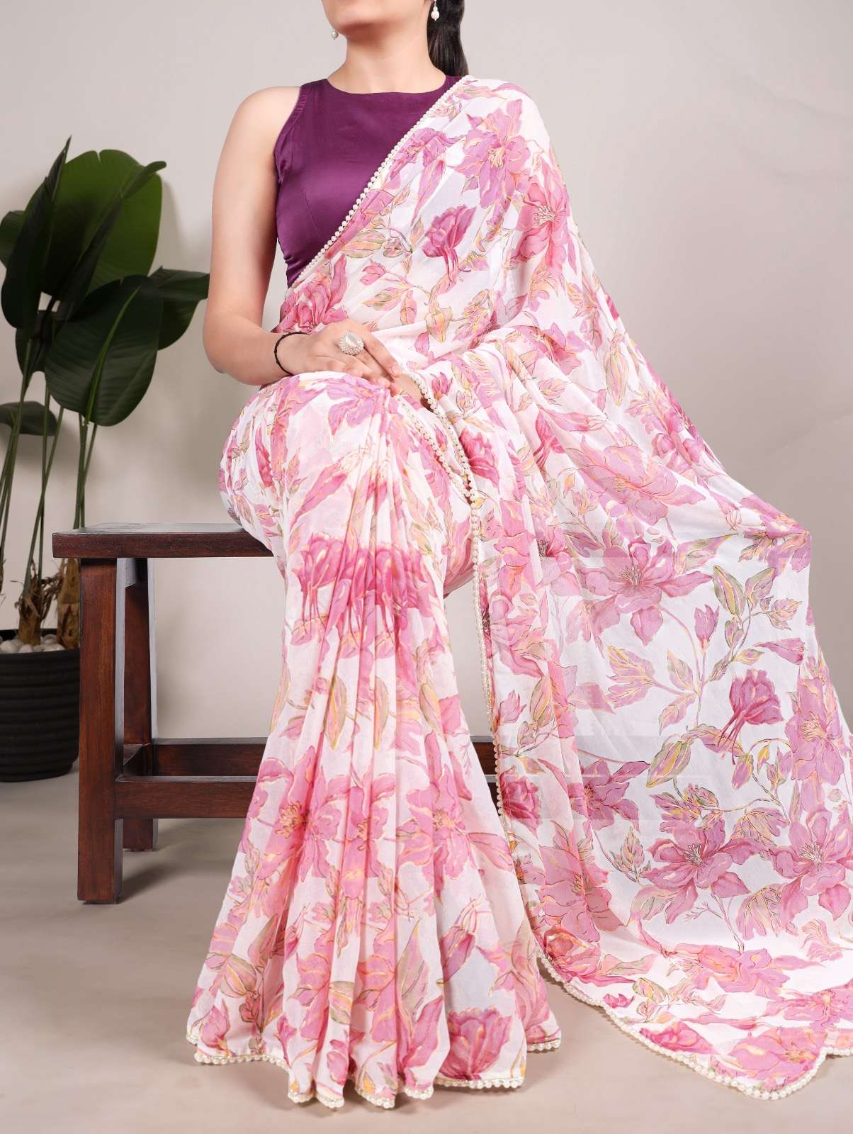 saree collection printed with love and petals design number ynf7006 fabric weightless marbal saree work foral print with pearl lace border fabric moonga silk blouse work plain