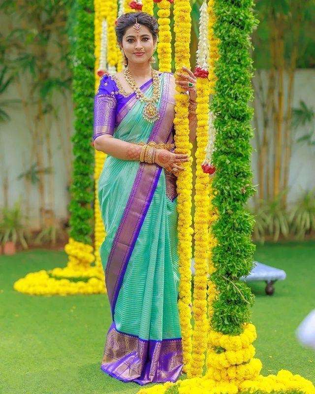 saree design 179 fabric soft lichi silk cloth design beautiful rich pallu n jacquard work on all over the saree blouse contrast exclusive jacquard border designer saree 
